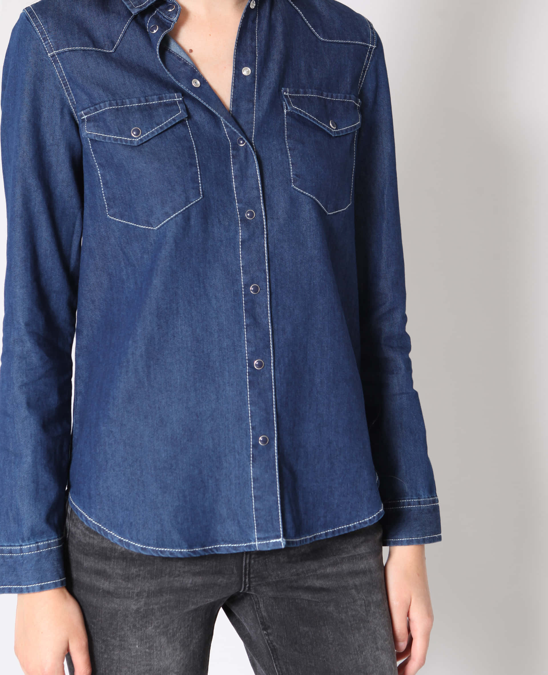 Denim Blue, dark blue denim shirt, white stitching, Full HD Phone Wallpaper