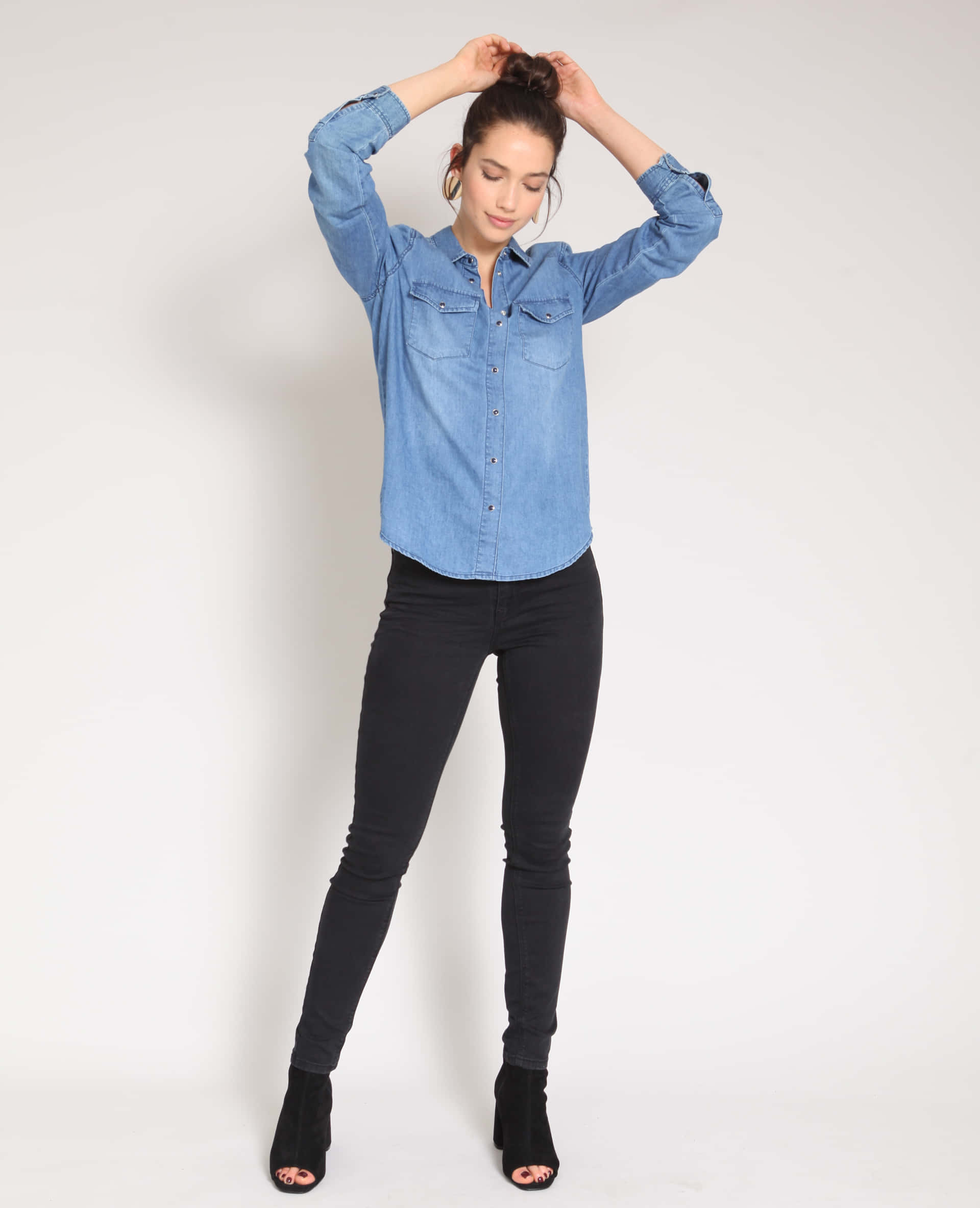 Denim Blue, blue denim shirt, black jeans, Full HD Phone Wallpaper