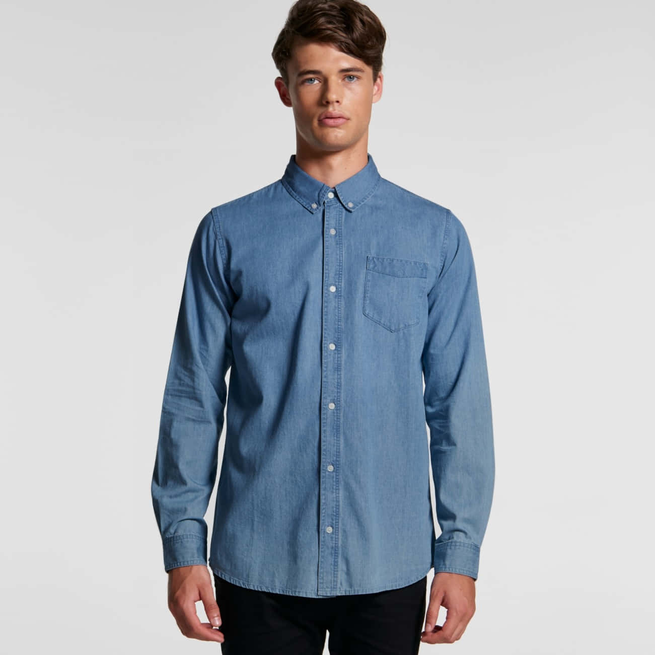 Denim Blue, blue denim button-up shirt, white background, HD Desktop Wallpaper