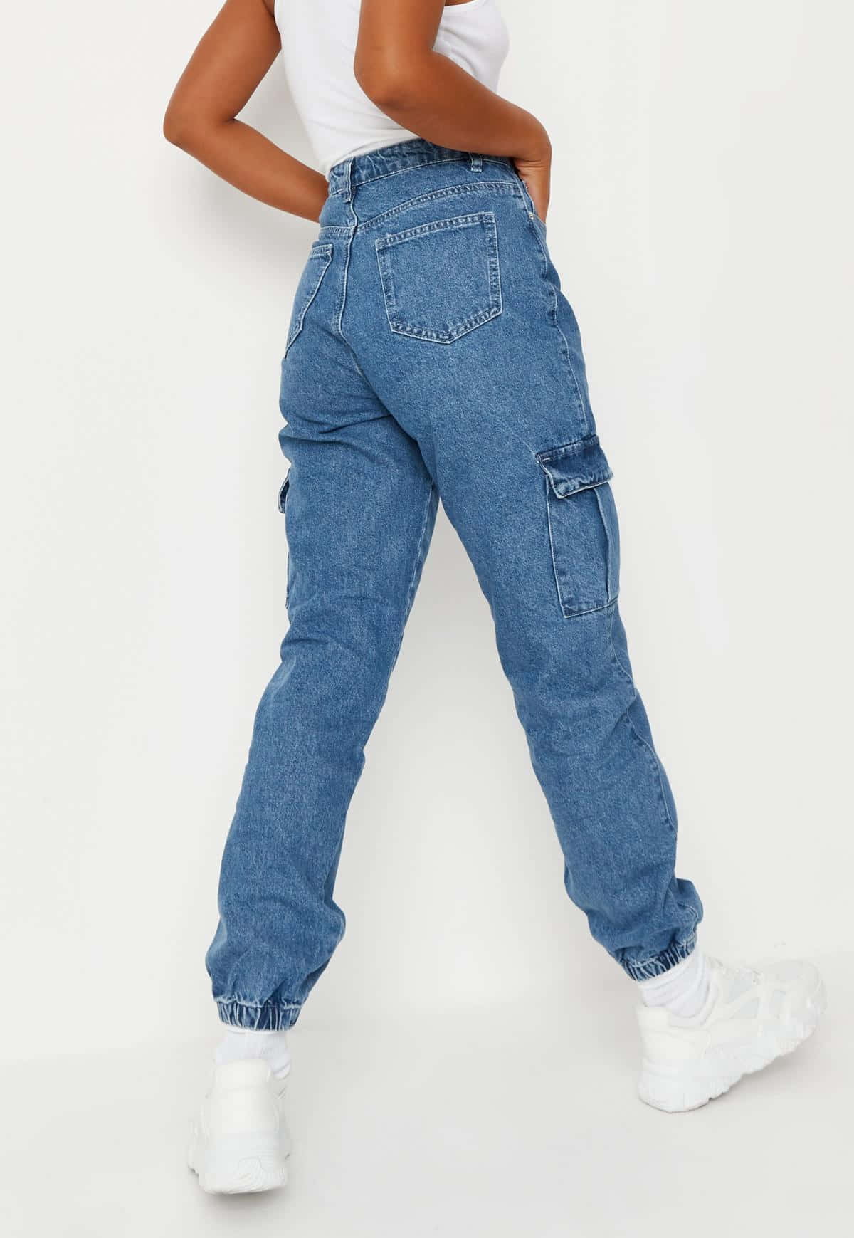 Denim Blue, blue cargo jeans, white sneakers, HD Phone Wallpaper
