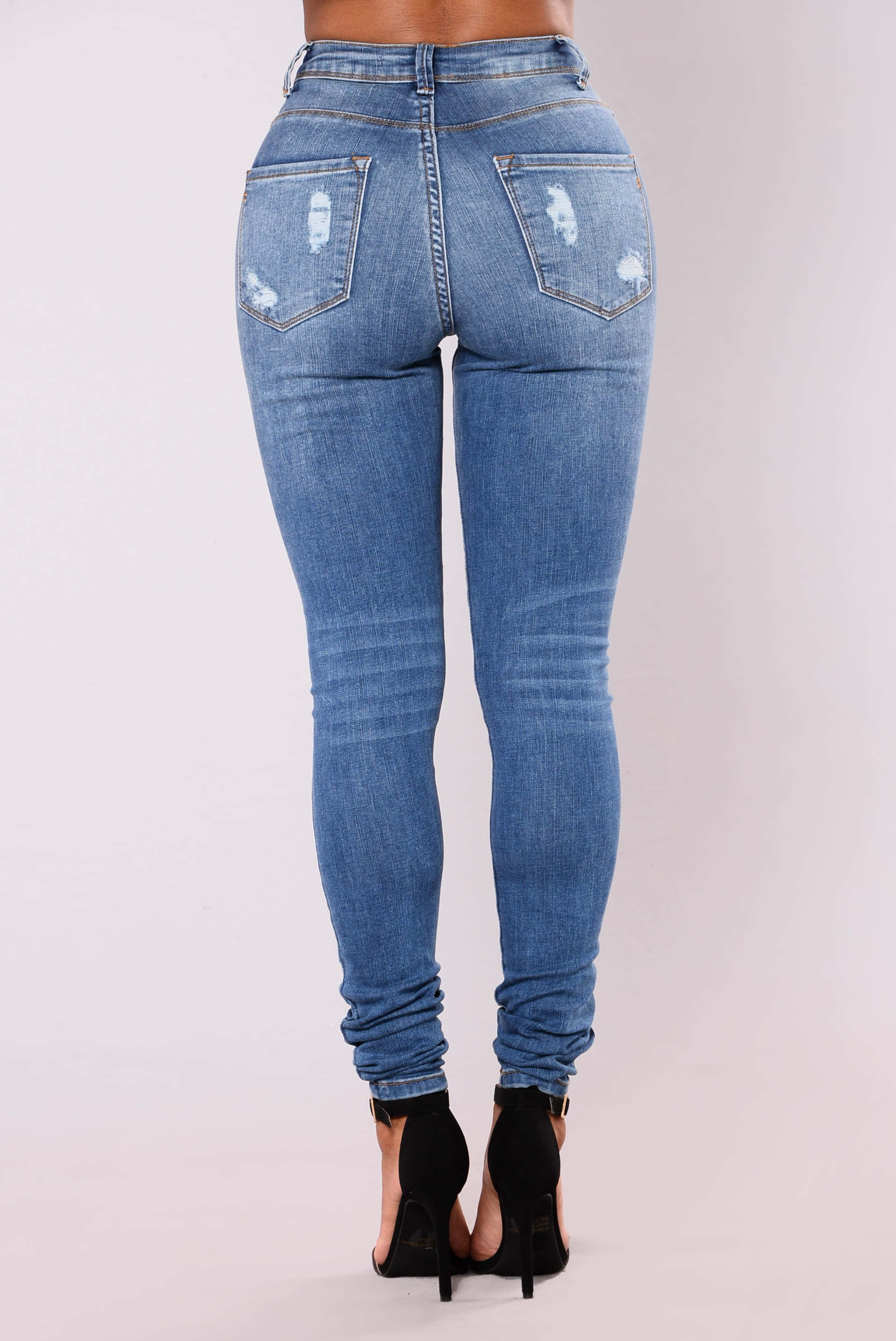 Denim Blue, tight ripped blue jeans, black high heels, 2K Phone Wallpaper