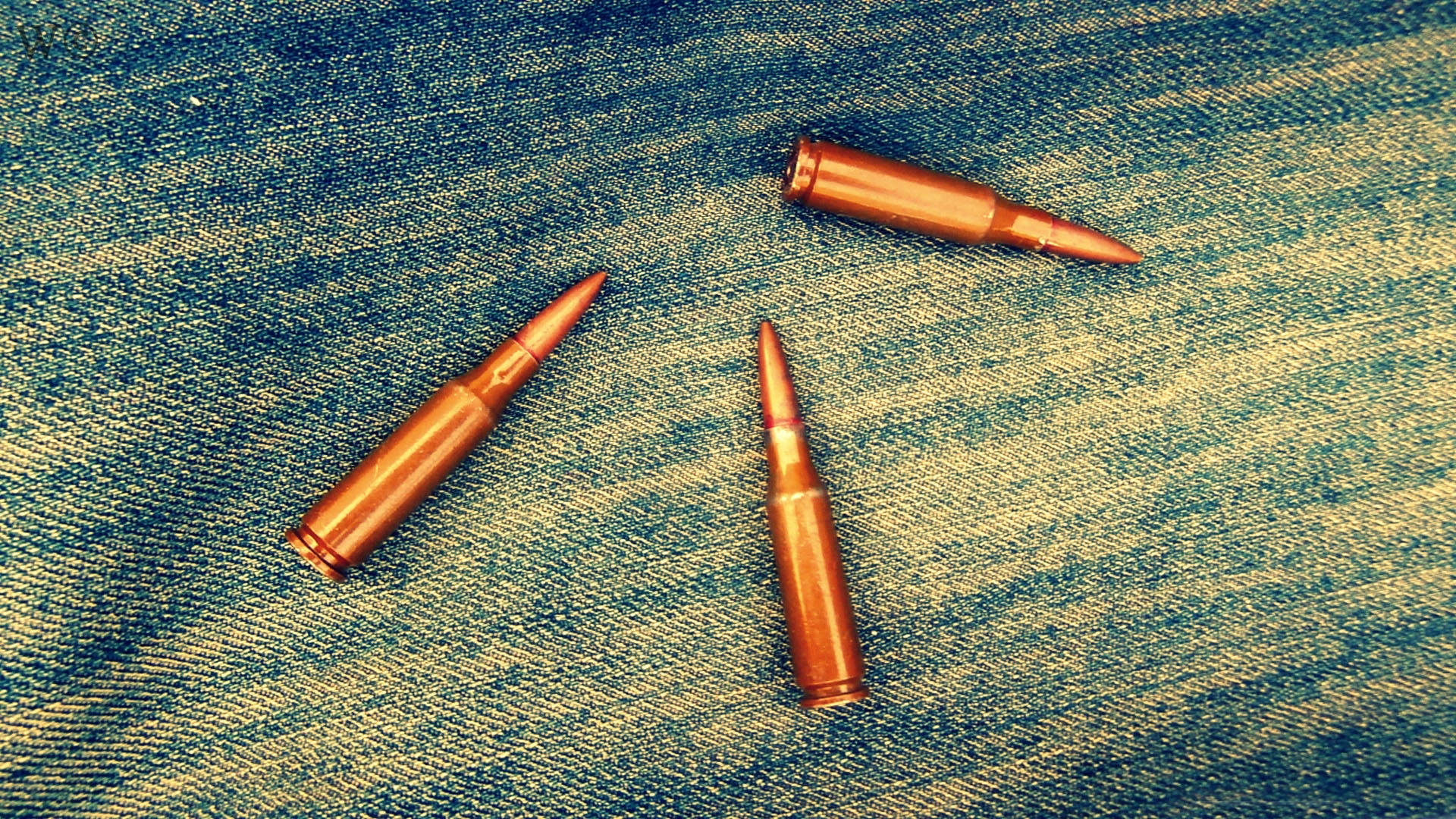 brass bullets, denim background, copper-jacketed bullets, Full HD Desktop Wallpaper