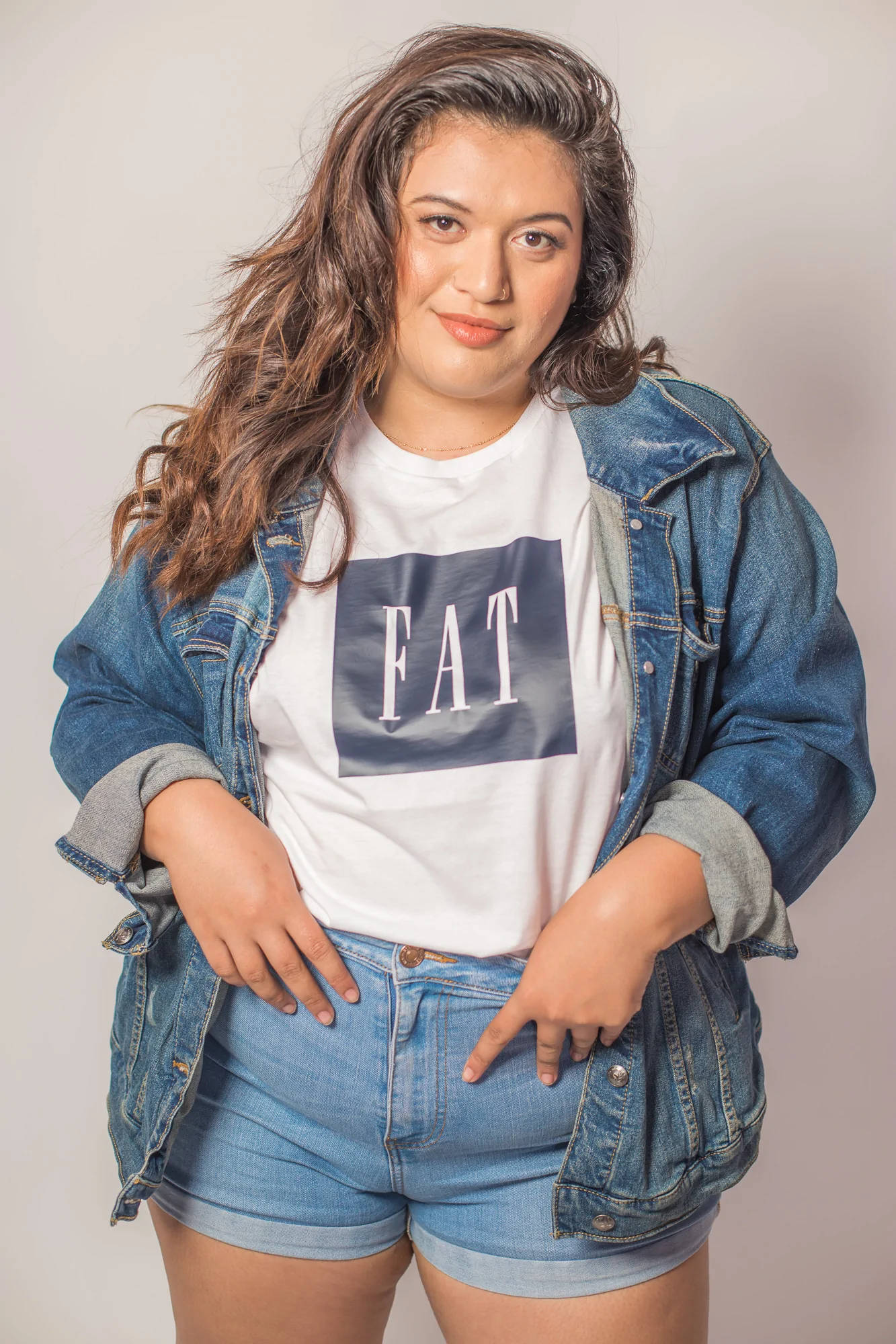 FAT, white t-shirt, denim jacket, Full HD Phone Wallpaper