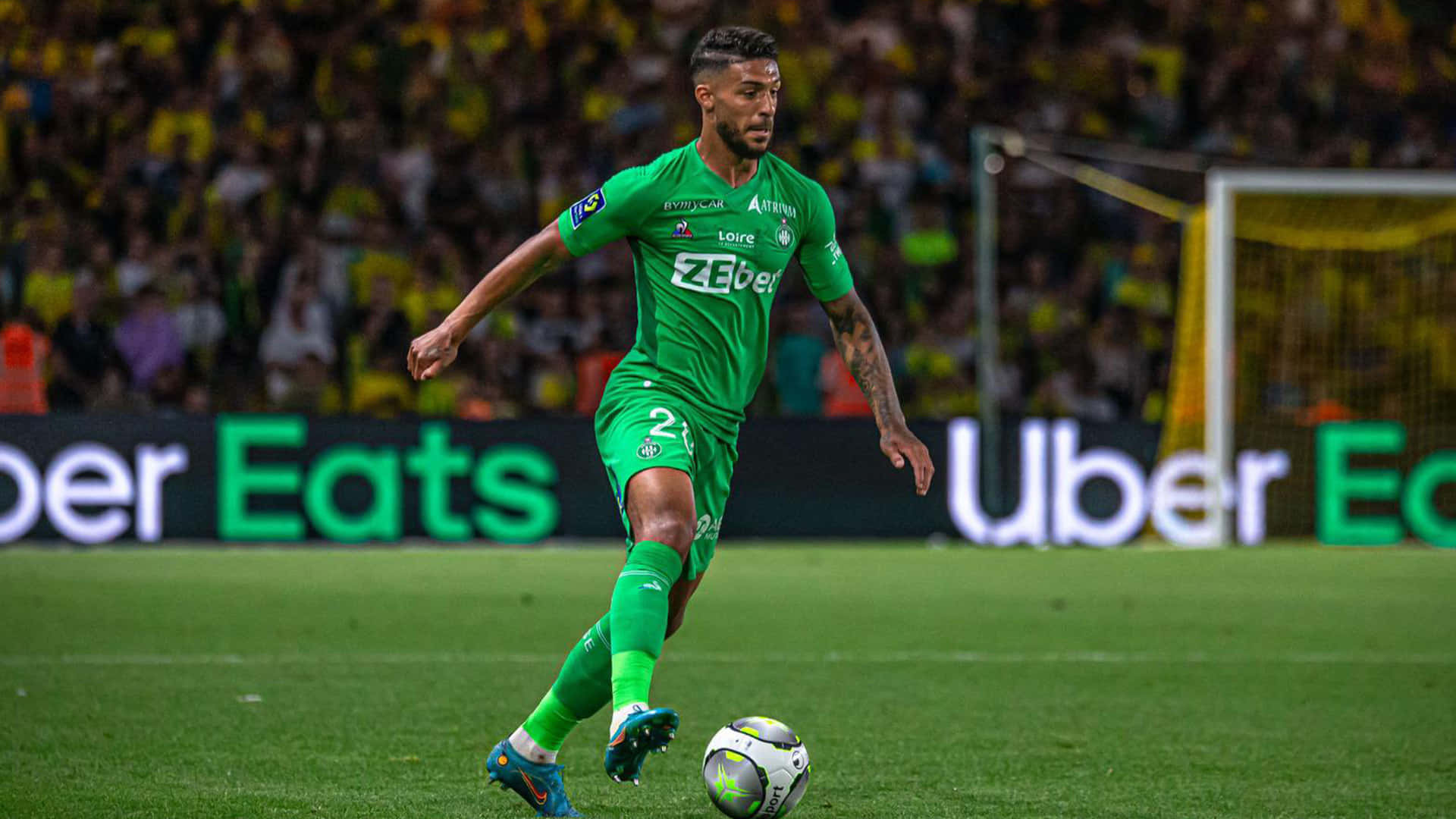 Denis Bouanga, all green jersey, vibrant green kit, Full HD Desktop Wallpaper