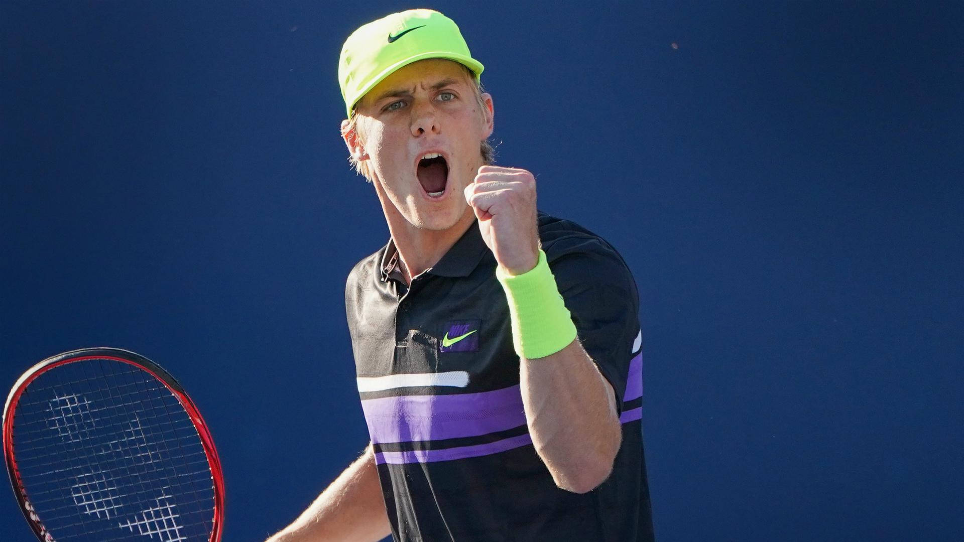 Denis Shapovalov, neon cap, black shirt, Full HD Desktop Wallpaper