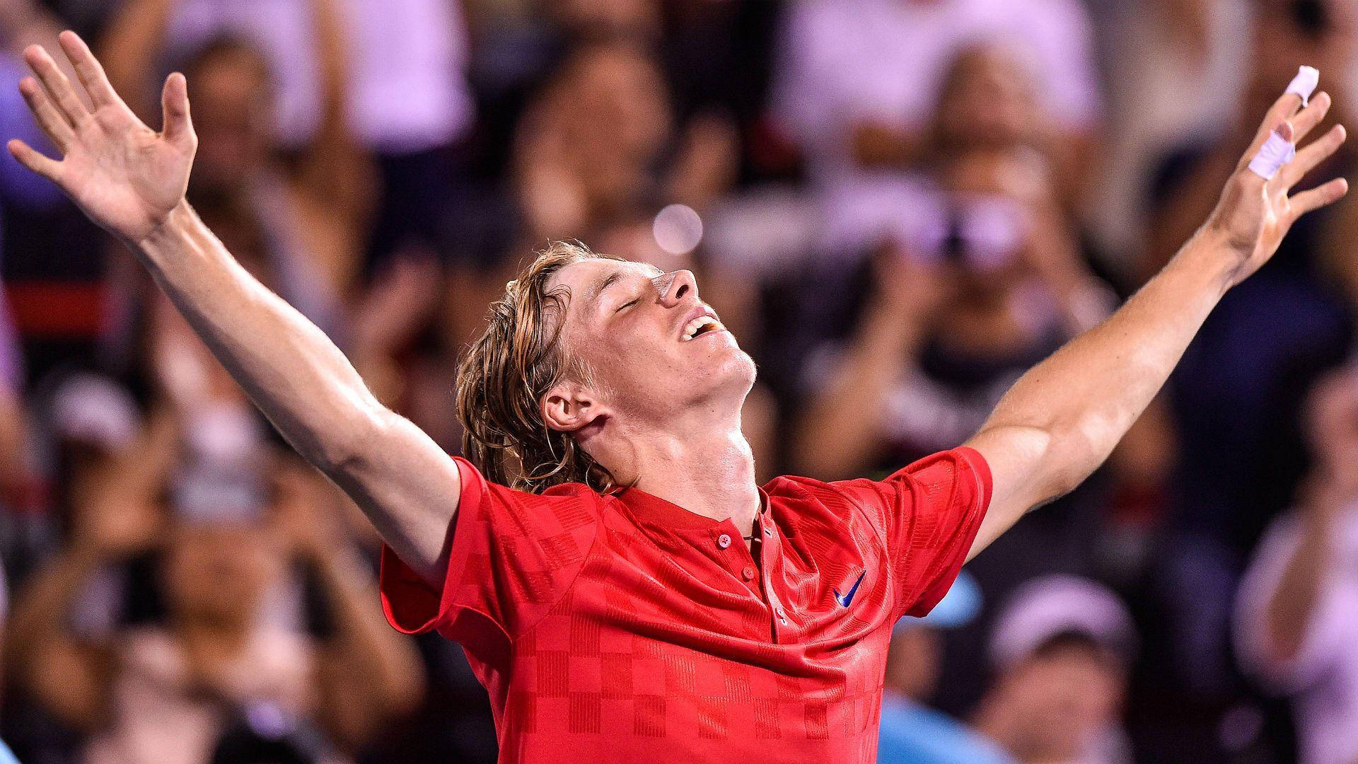 Denis Shapovalov, red shirt, tennis player, Full HD Desktop Wallpaper
