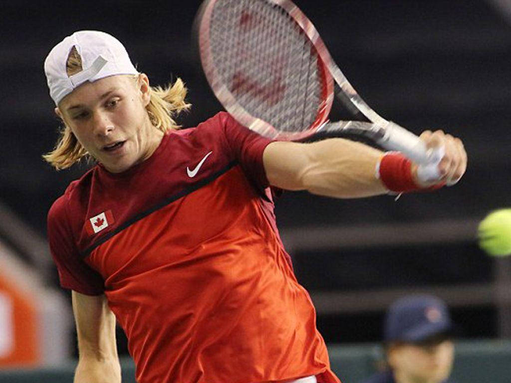 Denis Shapovalov, red shirt, white cap, SD Desktop Wallpaper