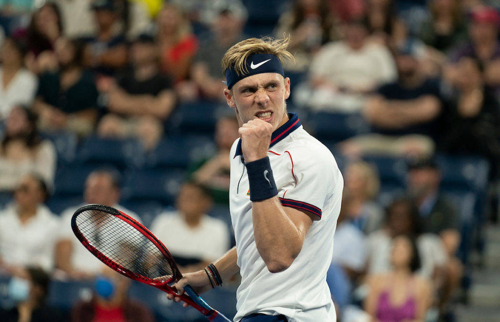 Denis Shapovalov, tennis court, clenches his fist, SD Desktop Wallpaper