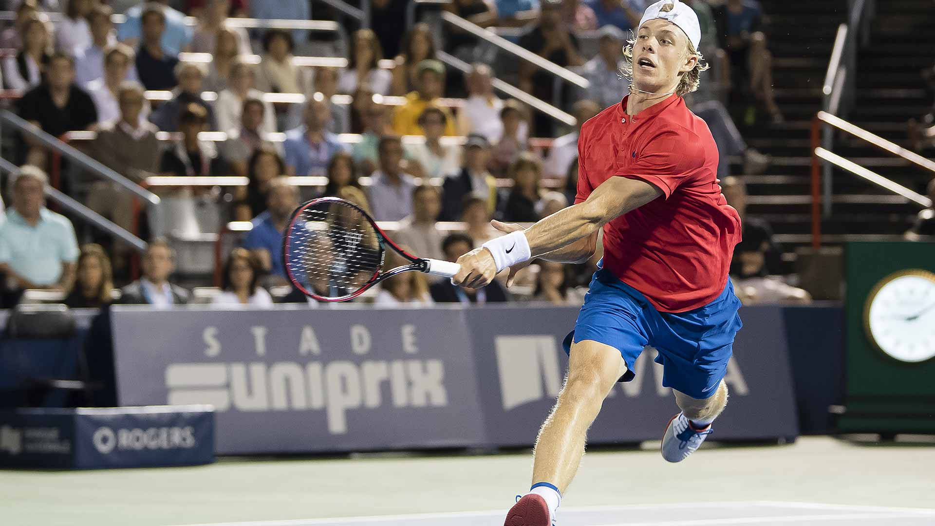 Denis Shapovalov, tennis court, red shirt, Full HD Desktop Wallpaper