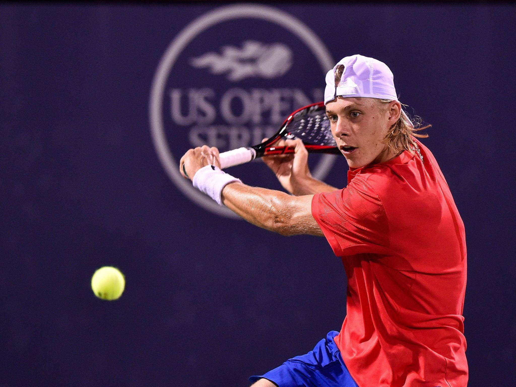 Denis Shapovalov, red shirt, white cap, Full HD Desktop Wallpaper