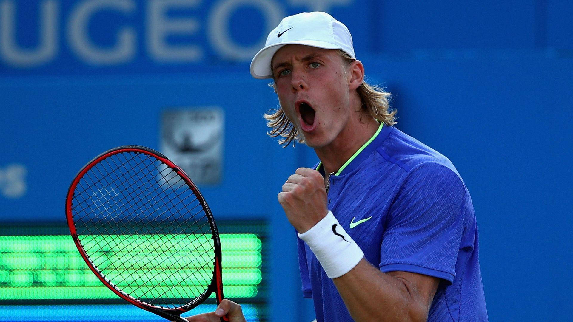 Denis Shapovalov, blue shirt, white cap, Full HD Desktop Wallpaper
