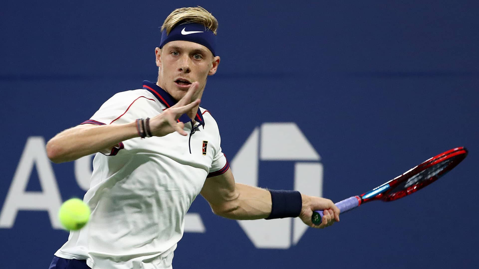 Denis Shapovalov, professional tennis player, bright yellow ball, Full HD Desktop Wallpaper