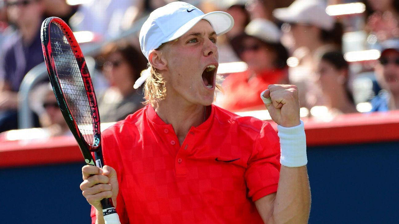 Denis Shapovalov, red shirt, white cap, HD Desktop Wallpaper