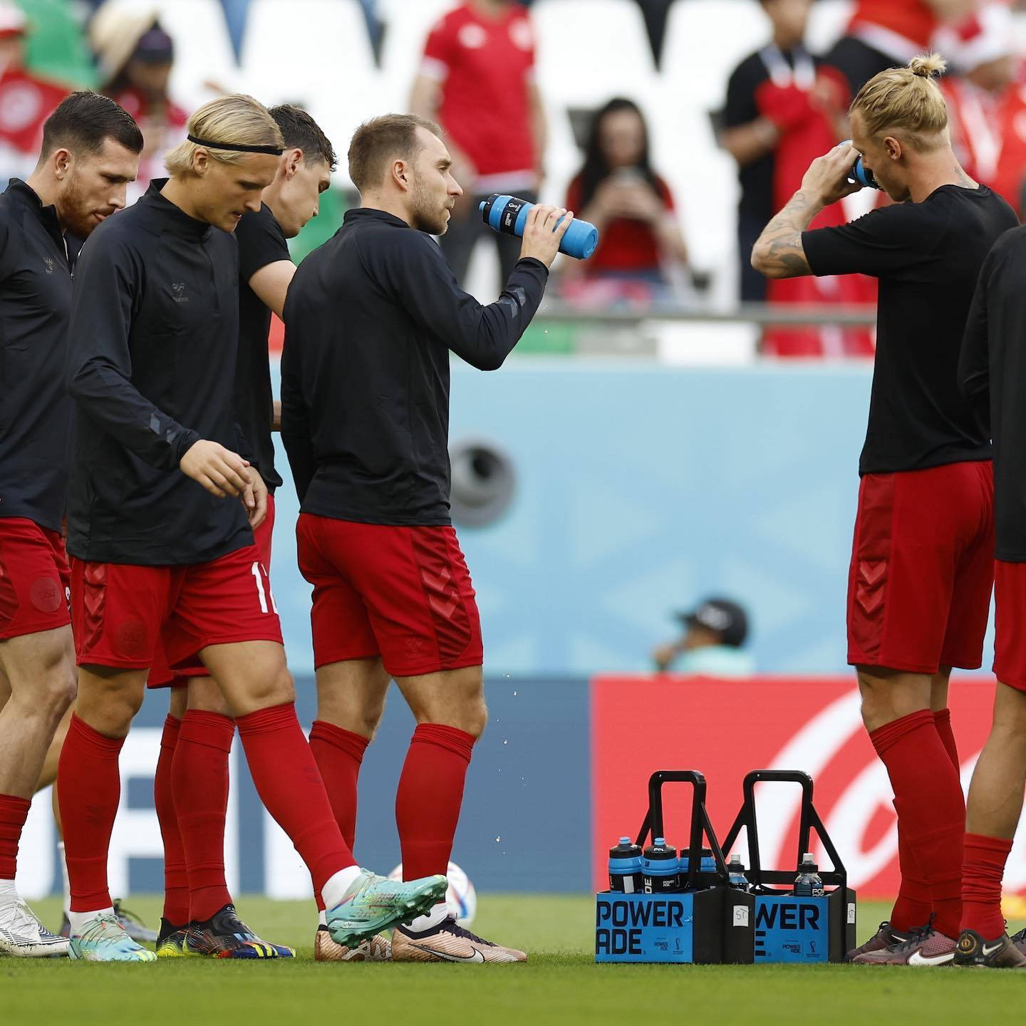 Denmark National Football Team, red shorts, vibrant green pitch, HD Desktop Wallpaper