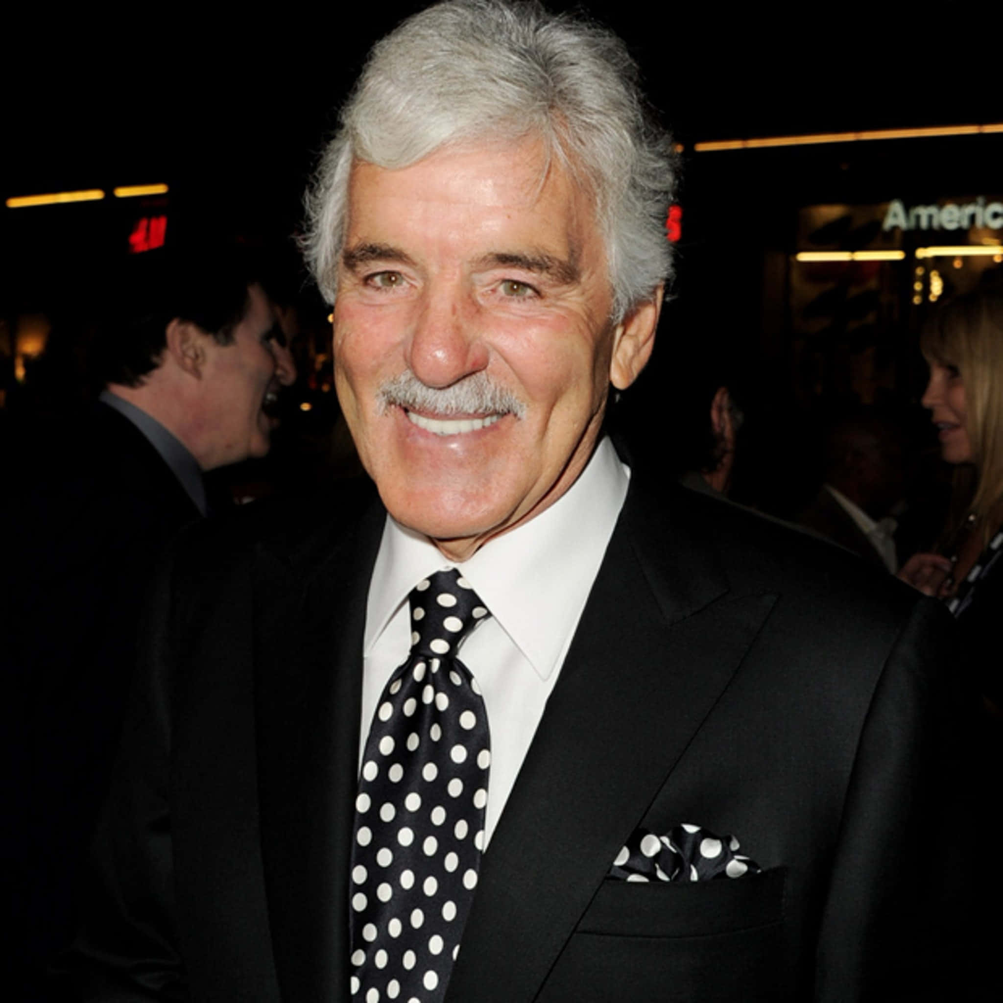 Dennis Farina, black suit, white polka dot tie, Full HD Desktop Wallpaper
