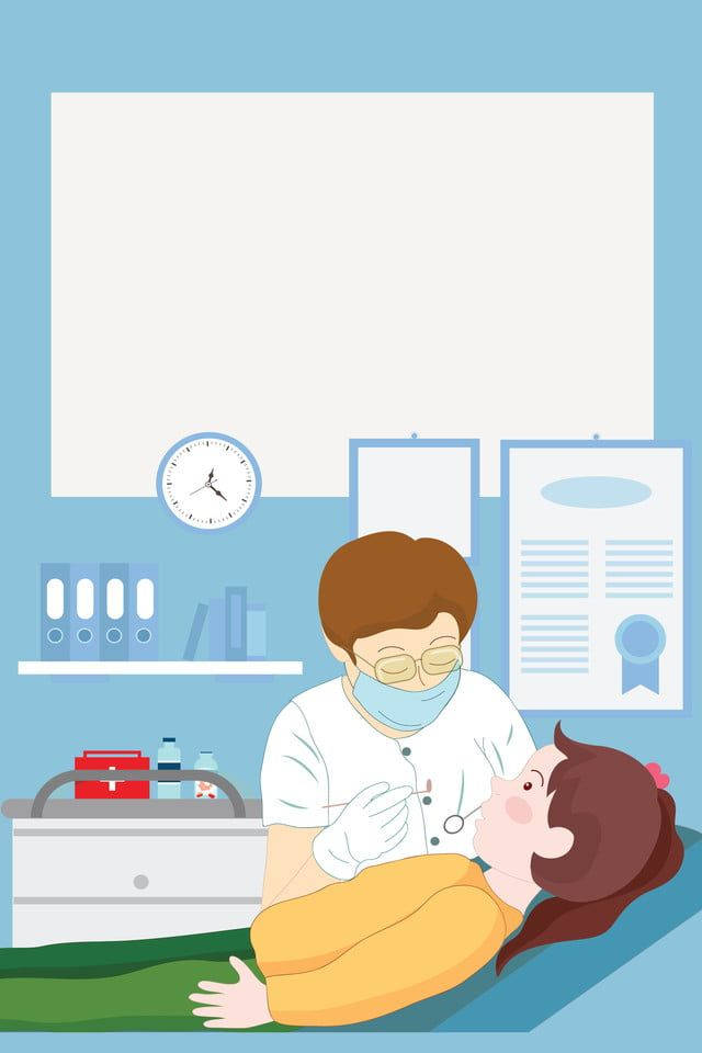 cartoon dentist, exam table, light blue clinic room, SD Phone Wallpaper