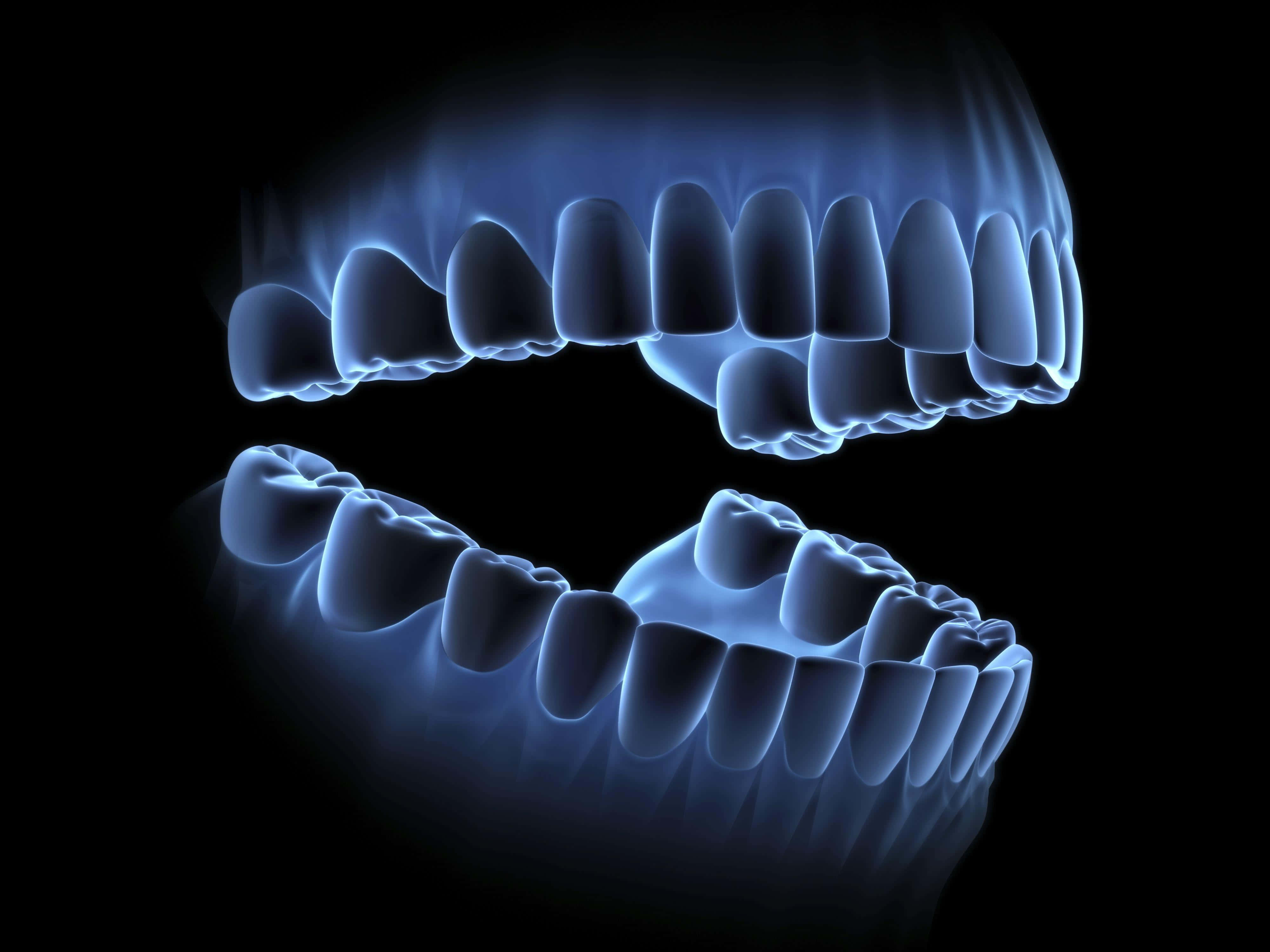 Digital Dental Xray, teeth, glowing blue, 4K Desktop Wallpaper