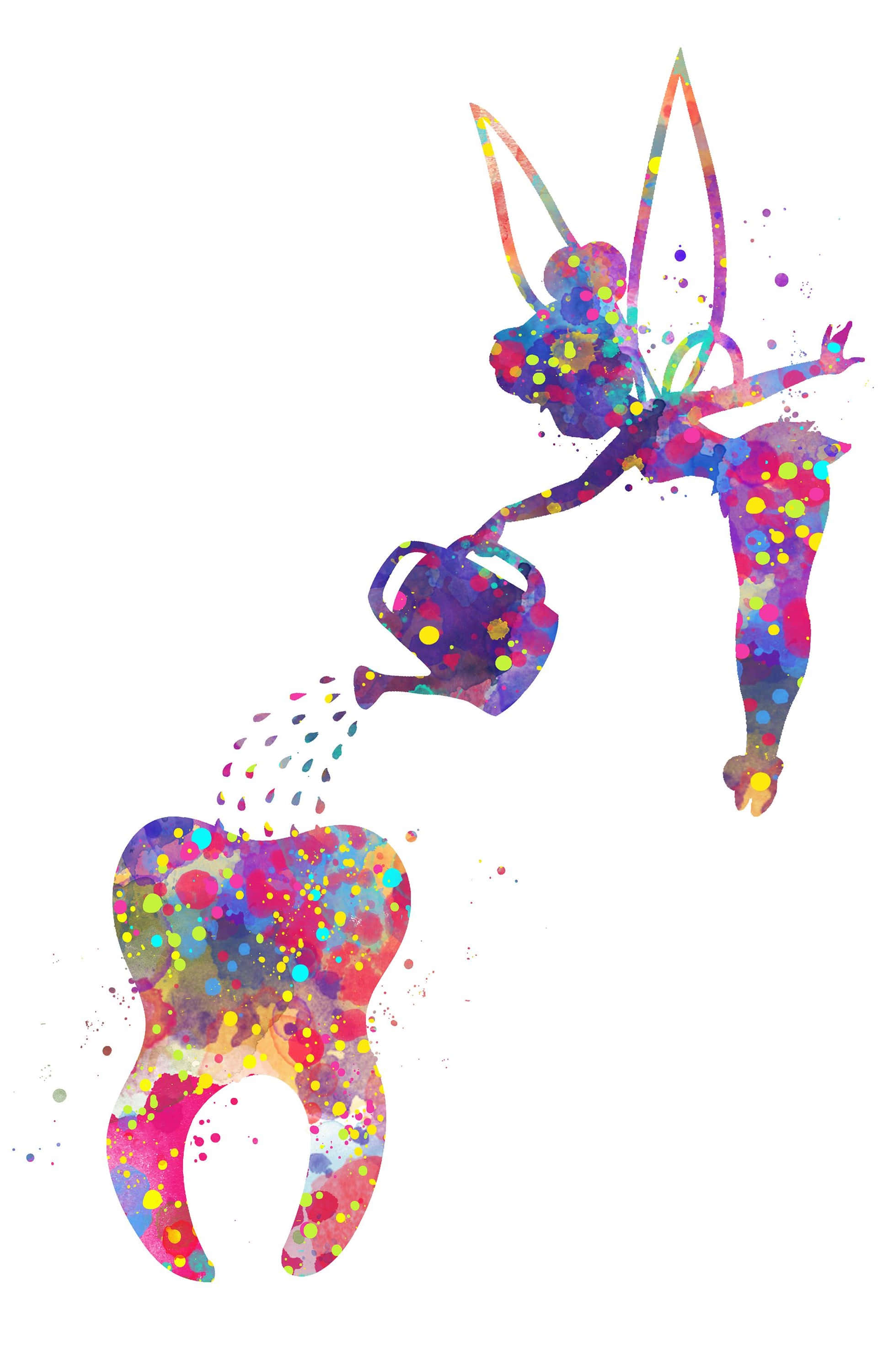 colorful tooth fairy, watercolor fairy, vibrant paint droplets, 2K Phone Wallpaper