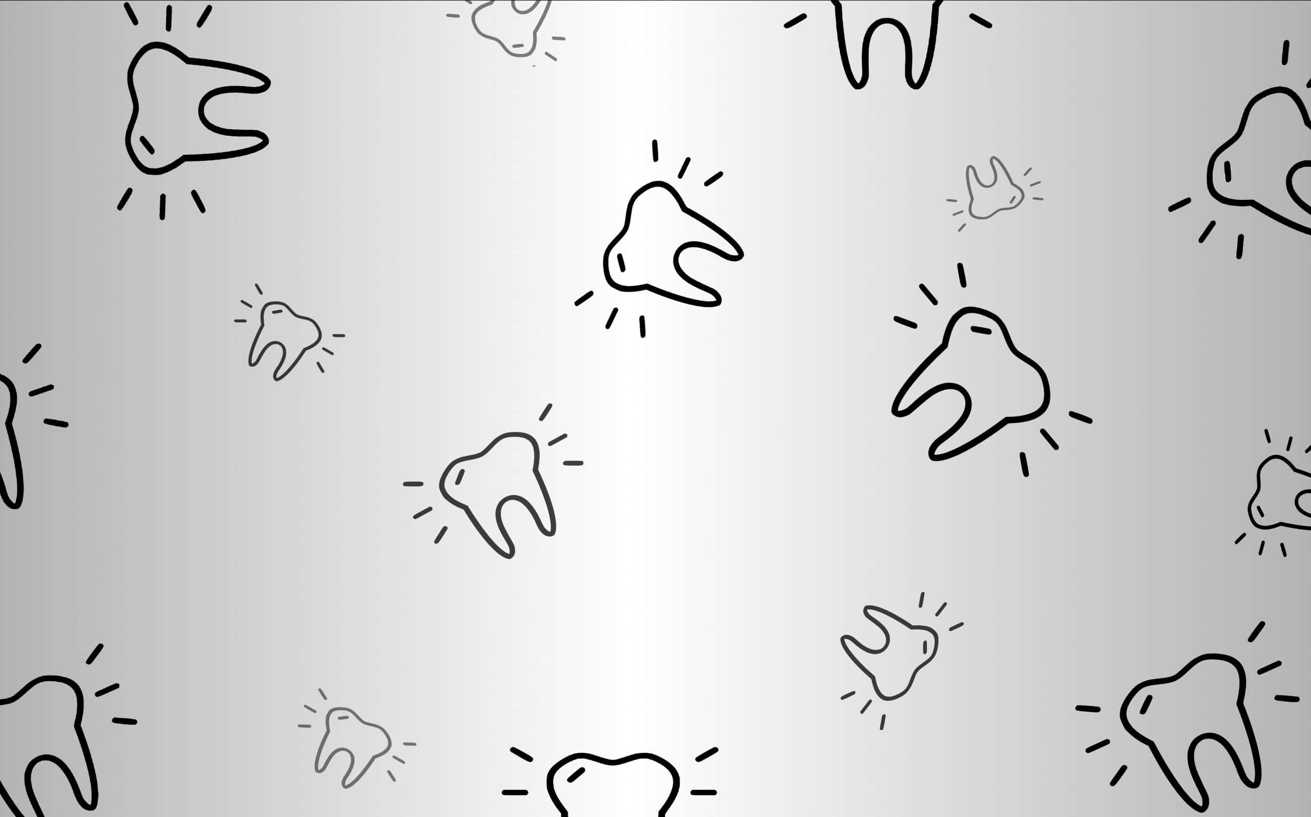 dental teeth pattern, black outlined cartoon teeth, sparkles, 2K Desktop Wallpaper