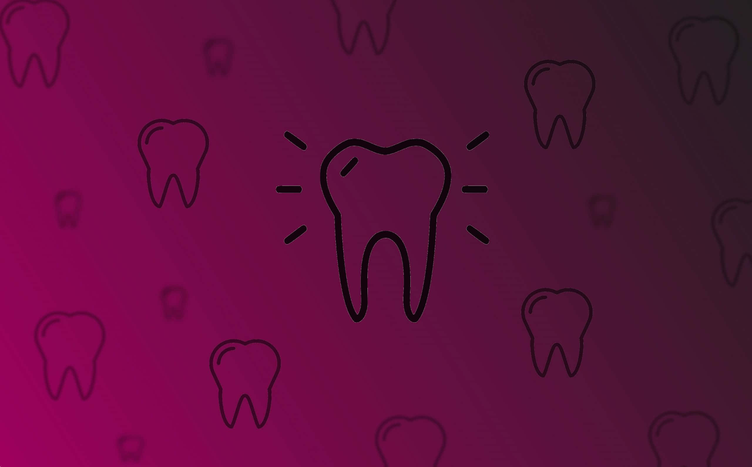 tooth icon, gradient magenta background, scattered tooth outlines, 2K Desktop Wallpaper