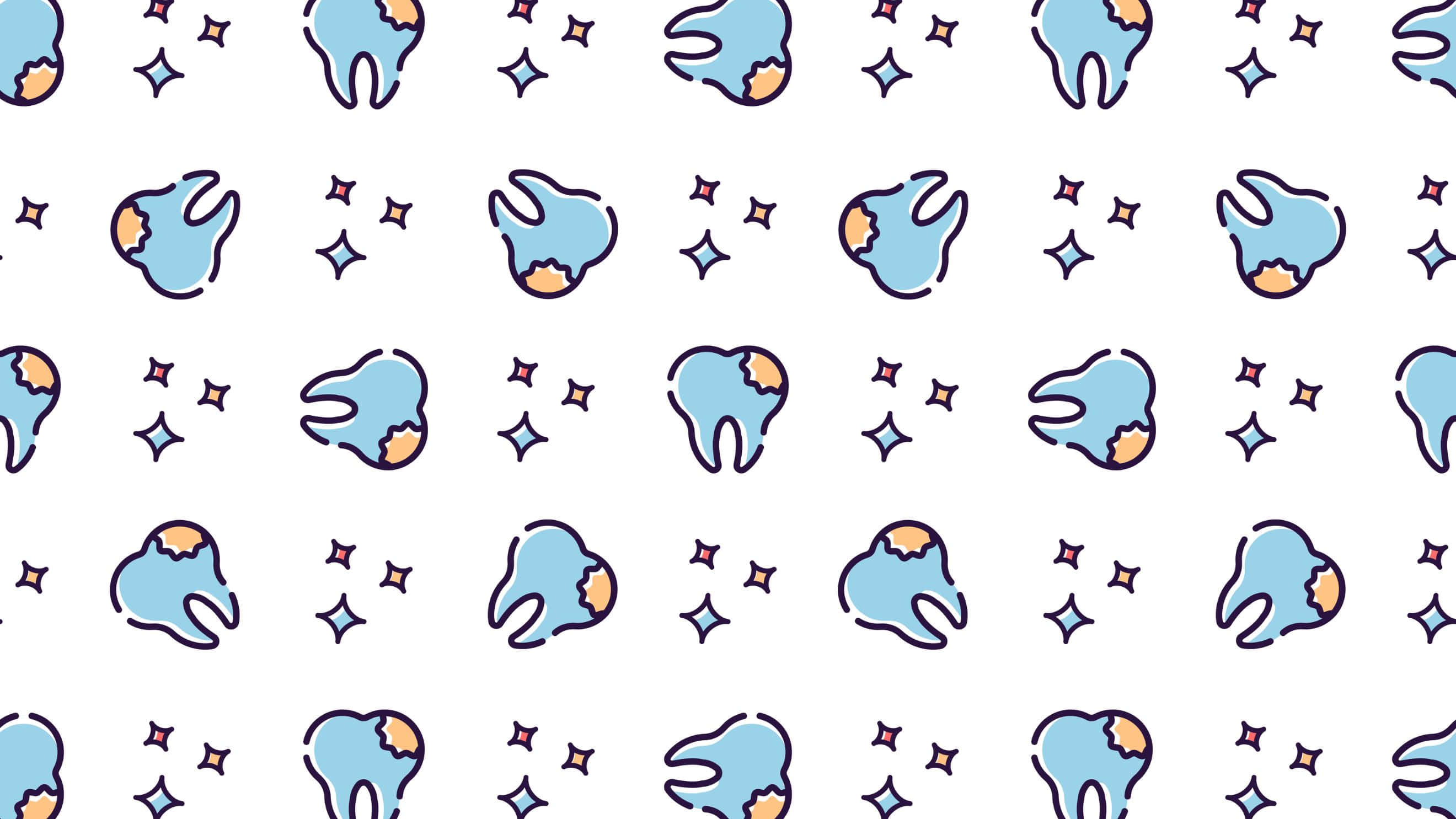 dental pattern, cartoonish blue teeth, orange cavities, 2K Desktop Wallpaper