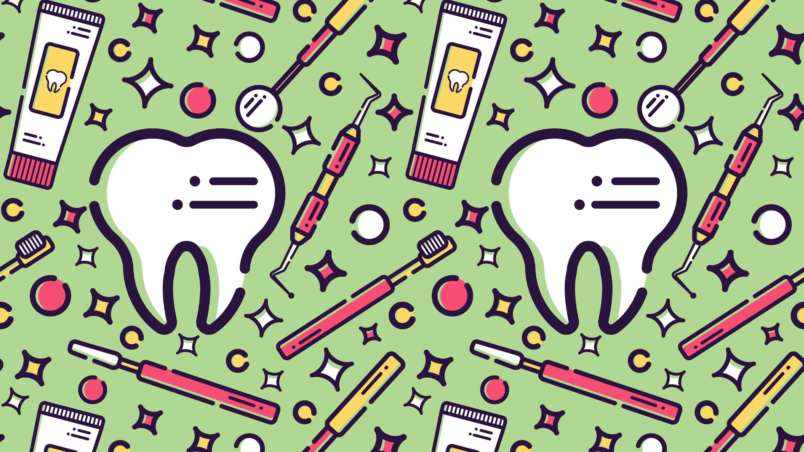 dental hygiene, cartoon teeth, dental tools, 2K Desktop Wallpaper