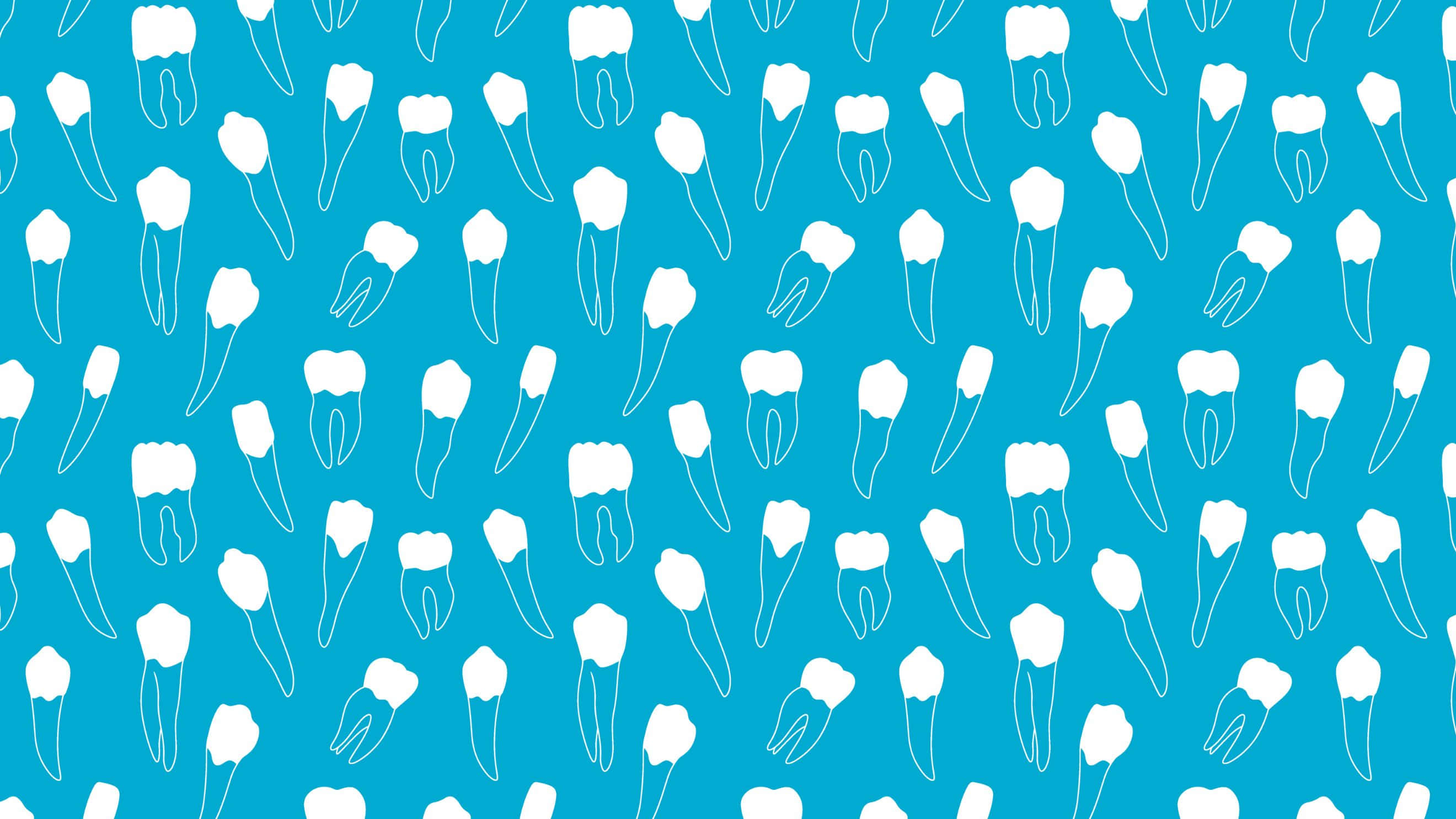 dental pattern, white tooth outlines, vibrant blue background, 2K Desktop Wallpaper