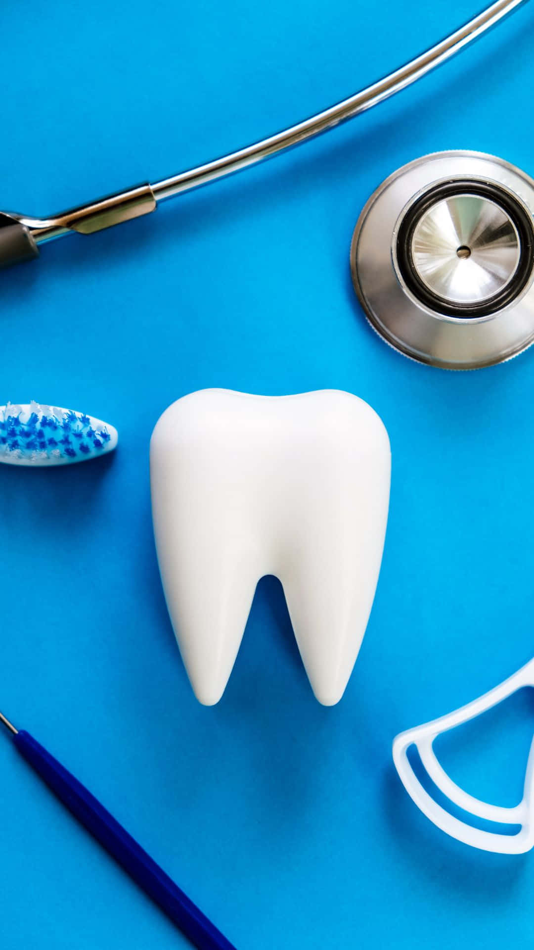 dental health concept, white tooth model, dental tools, Full HD Phone Wallpaper