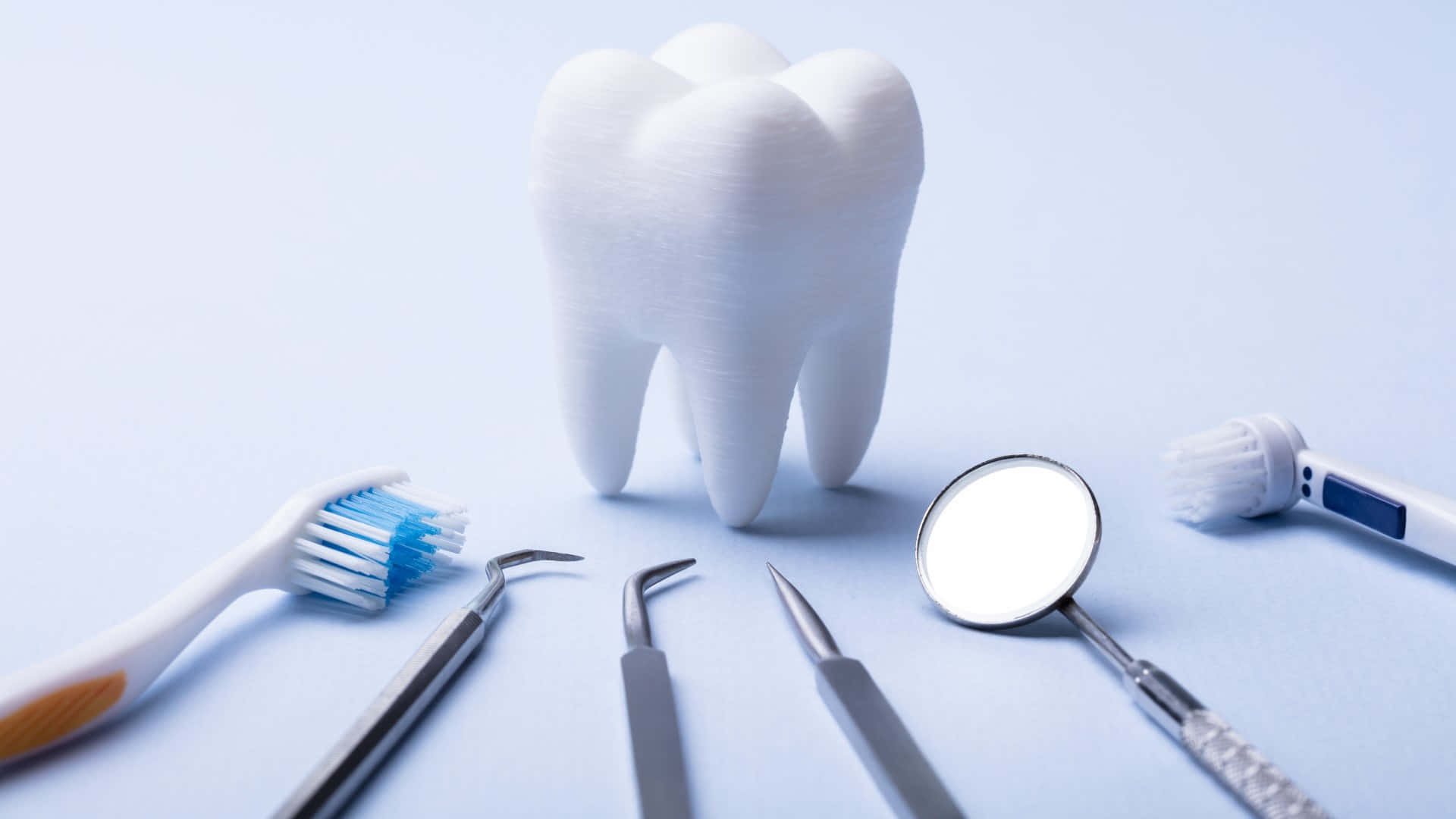 3d-printed tooth model, dental tools, dental brushes, Full HD Desktop Wallpaper