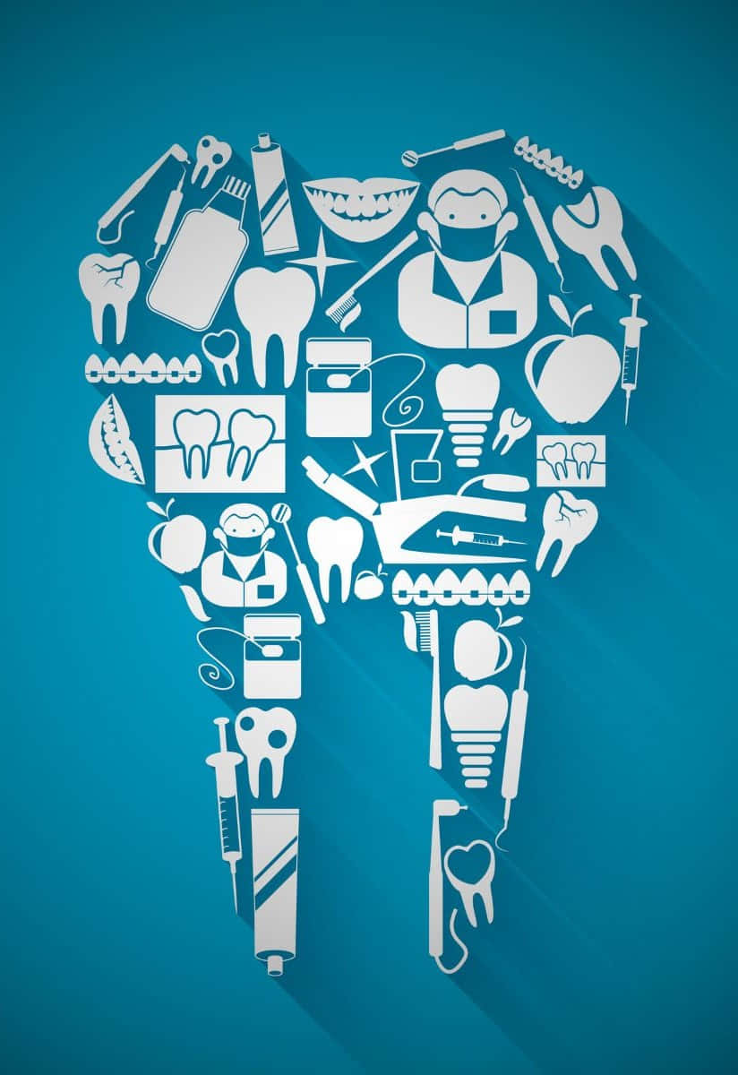 dental care icon collage, tooth shape, white silhouette, SD Phone Wallpaper