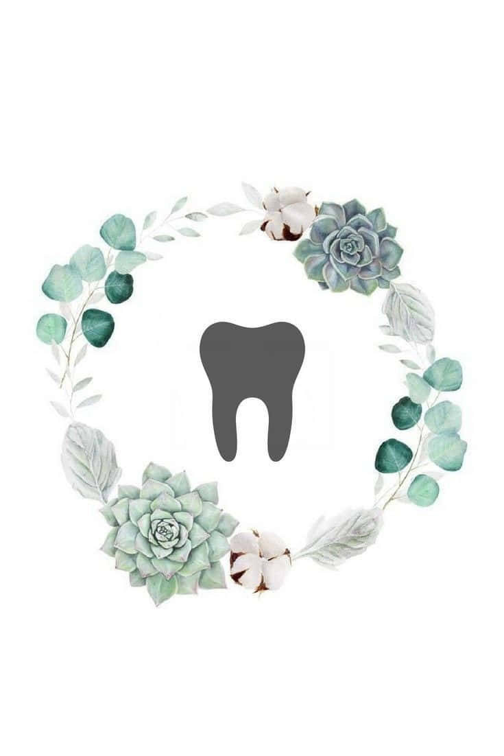 dental health, floral frame, gray tooth icon, SD Phone Wallpaper