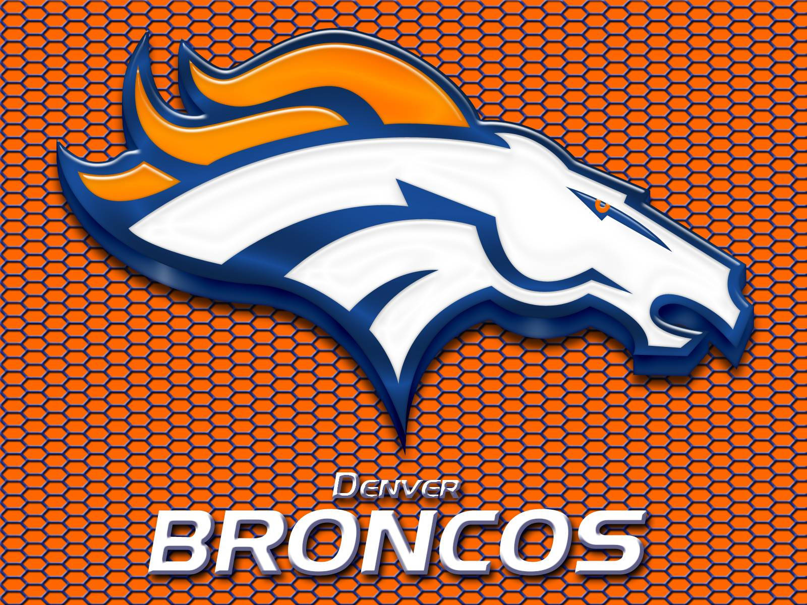 Denver Broncos, orange hexagonal mesh background, horse head, HD Desktop Wallpaper