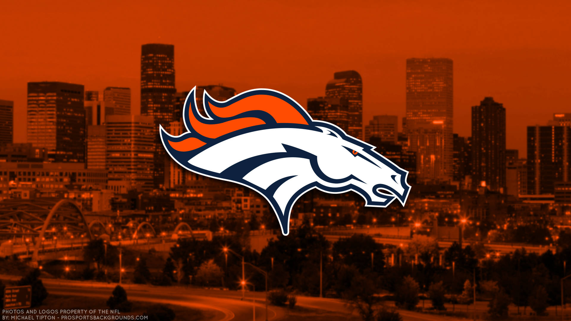 Denver Broncos, city skyline, fiery orange sunset glow, Full HD Desktop Wallpaper