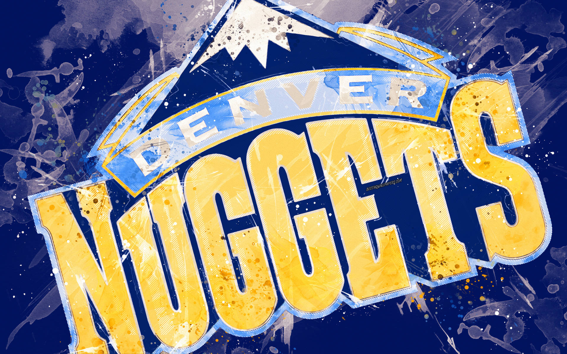 Denver Nuggets, yellow text, mountain peak design, Full HD Desktop Wallpaper