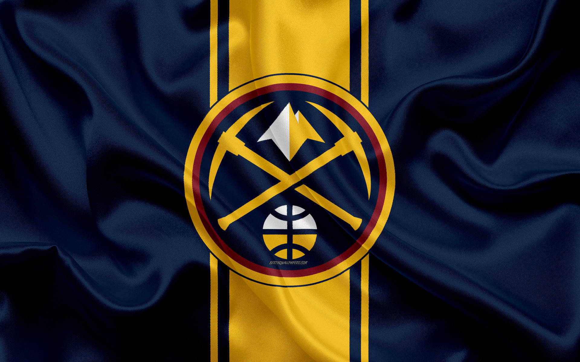 Denver Nuggets, satin flag, circular logo, Full HD Desktop Wallpaper