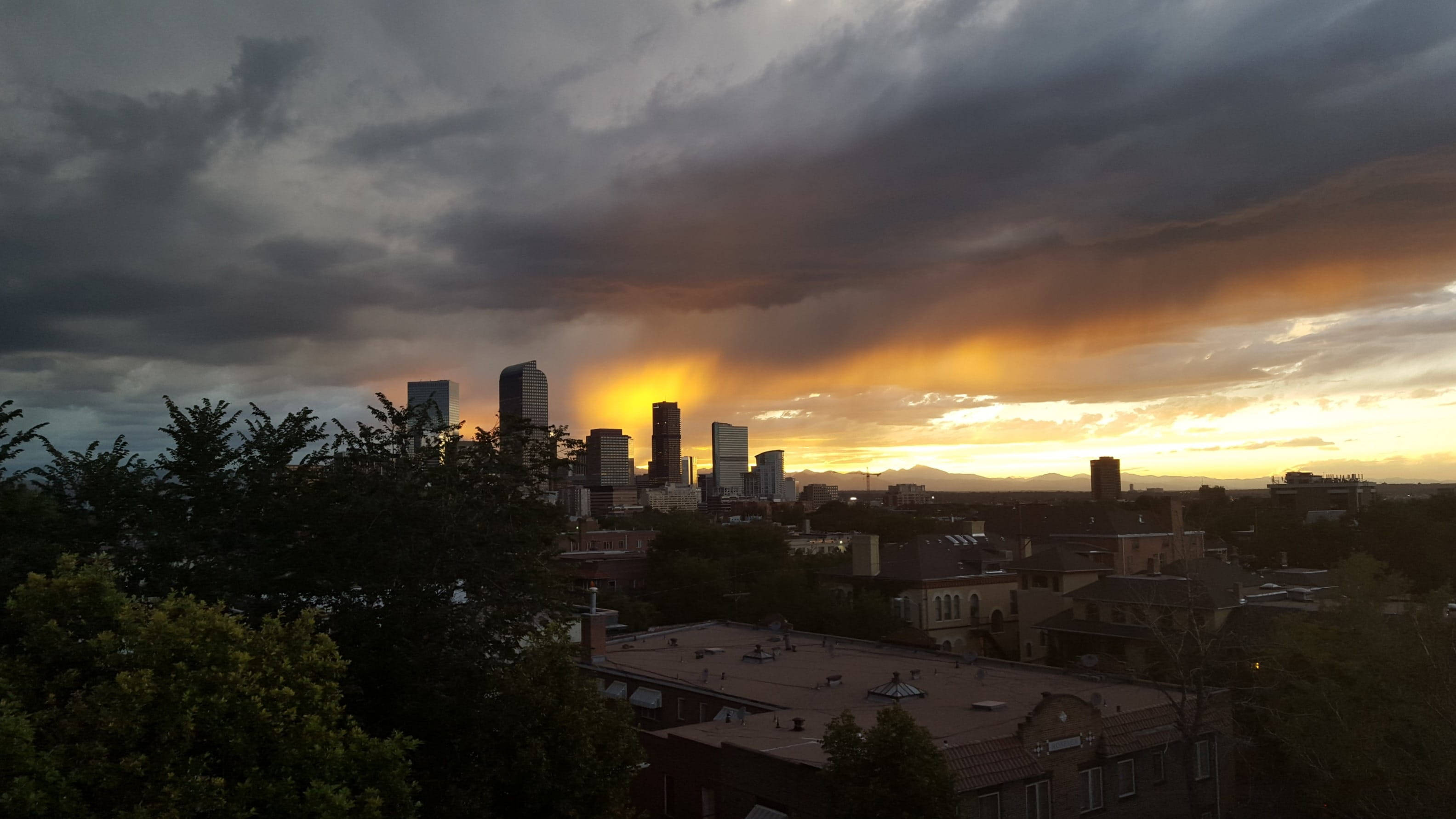 Denver, sunset, storm clouds, 2K Desktop Wallpaper
