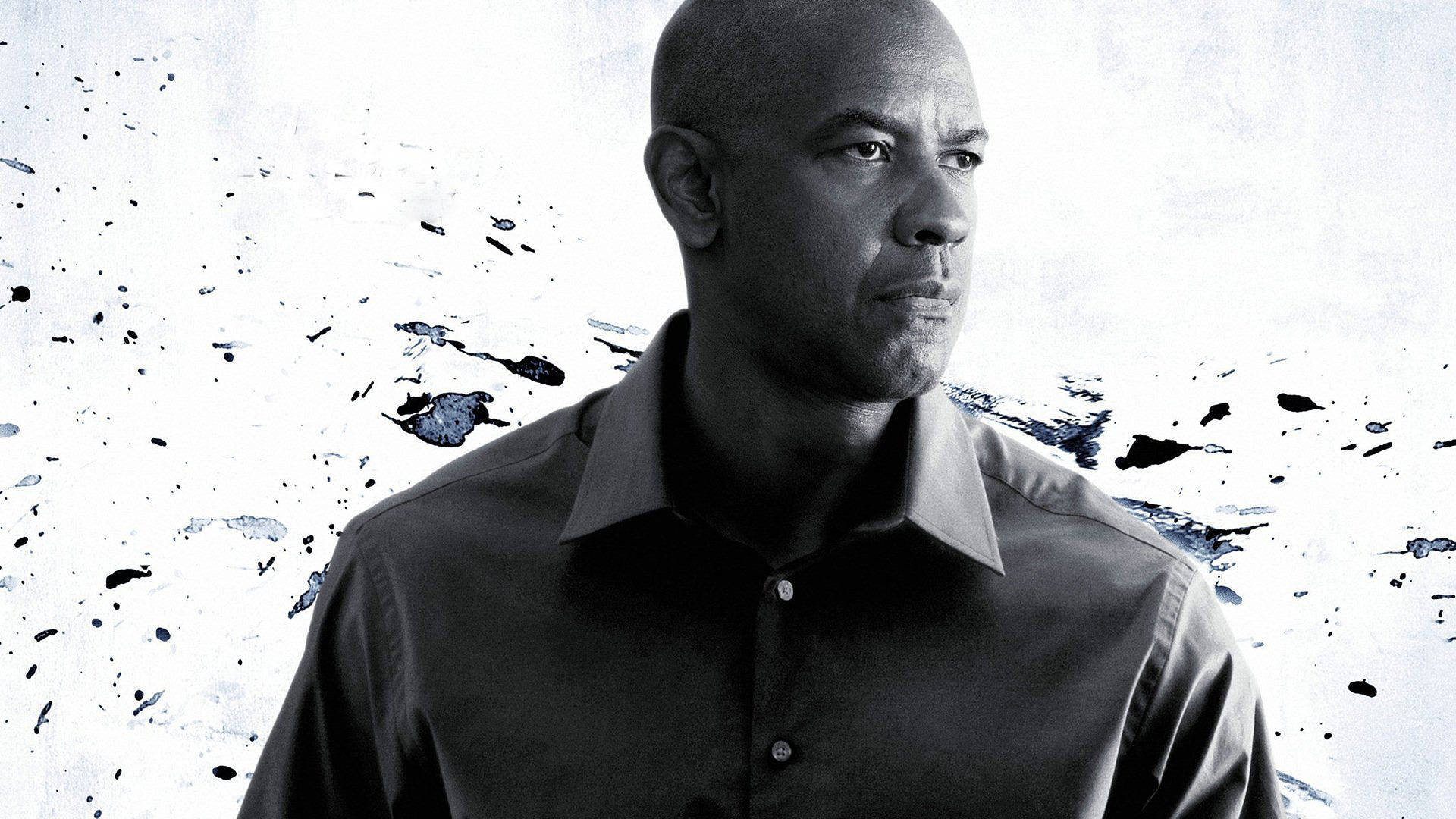 Denzel Washington, black ink-like marks, stark white background, Full HD Desktop Wallpaper