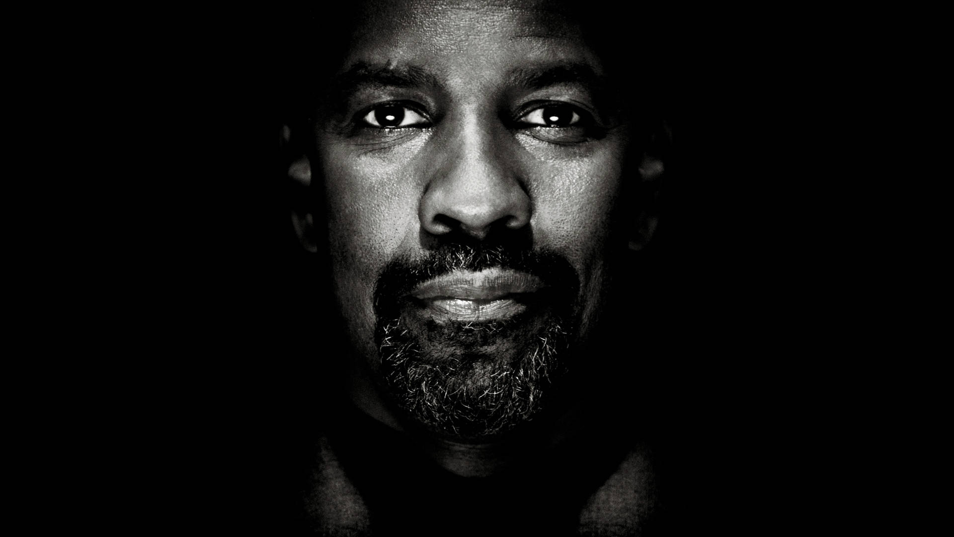 Denzel Washington, black and white, close-up portrait, Full HD Desktop Wallpaper