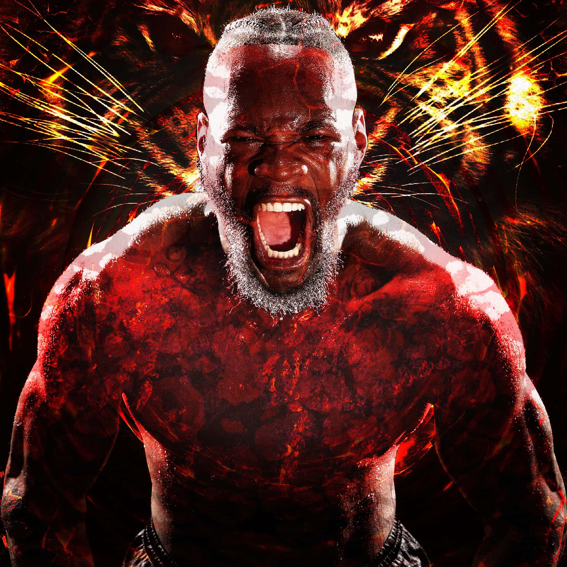 Deontay Wilder, fierce roar, fiery background, HD Desktop Wallpaper