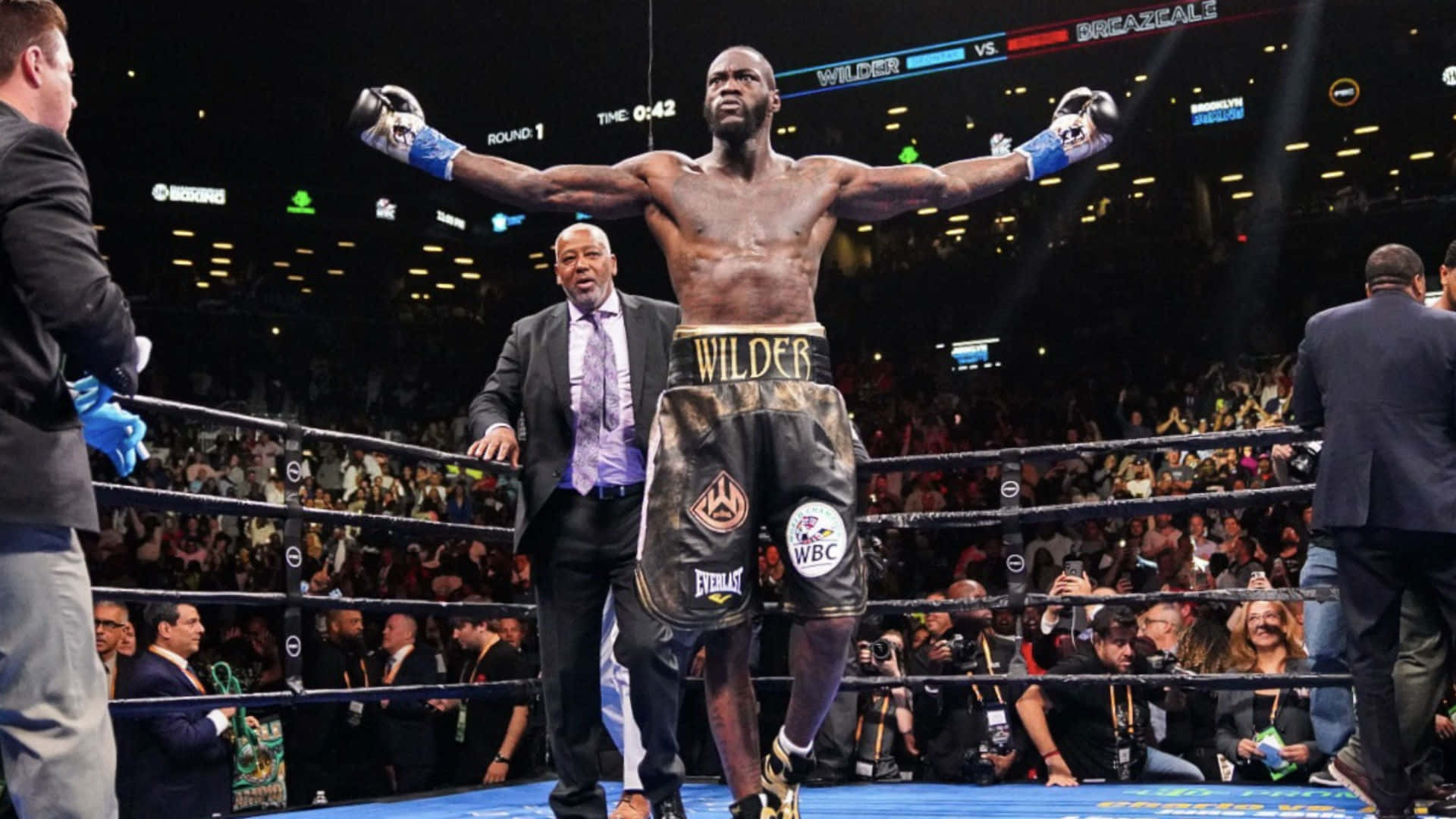 Deontay Wilder, camouflage trunks, brightly lit ring, Full HD Desktop Wallpaper