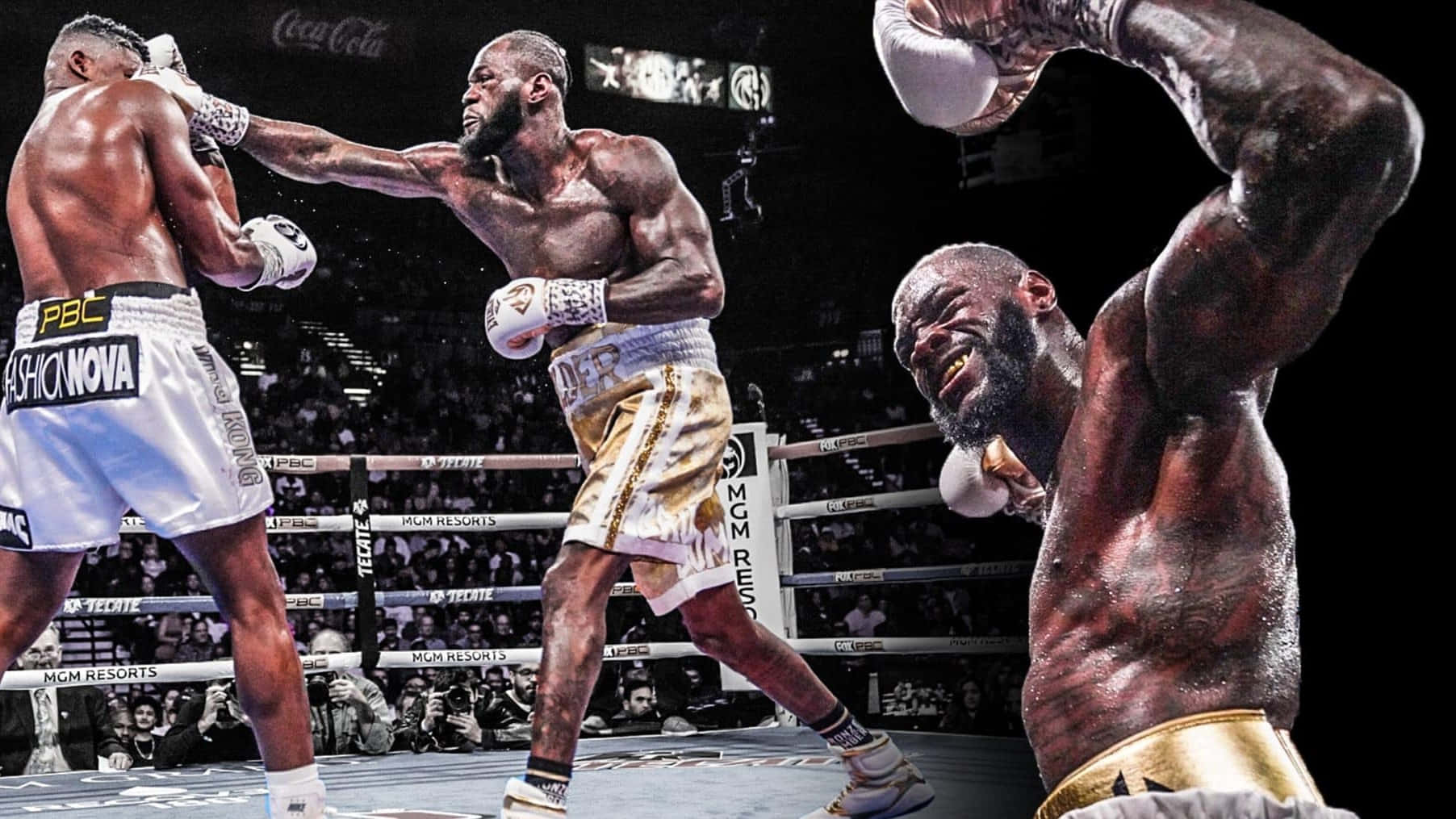 Deontay Wilder, gold trunks, brightly lit ring, HD Desktop Wallpaper