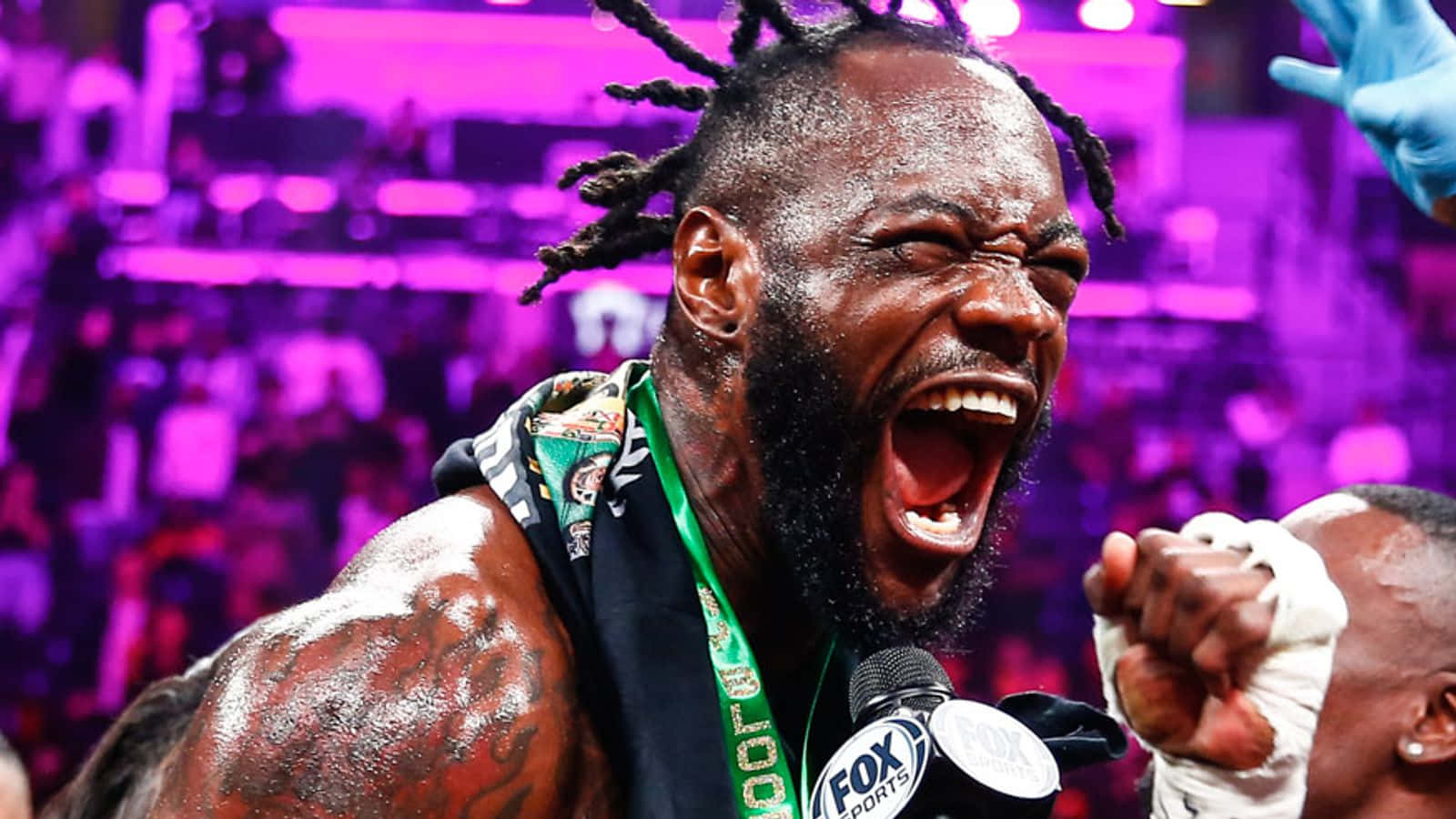 Deontay Wilder, purple-lit arena, dreadlocks, HD Desktop Wallpaper
