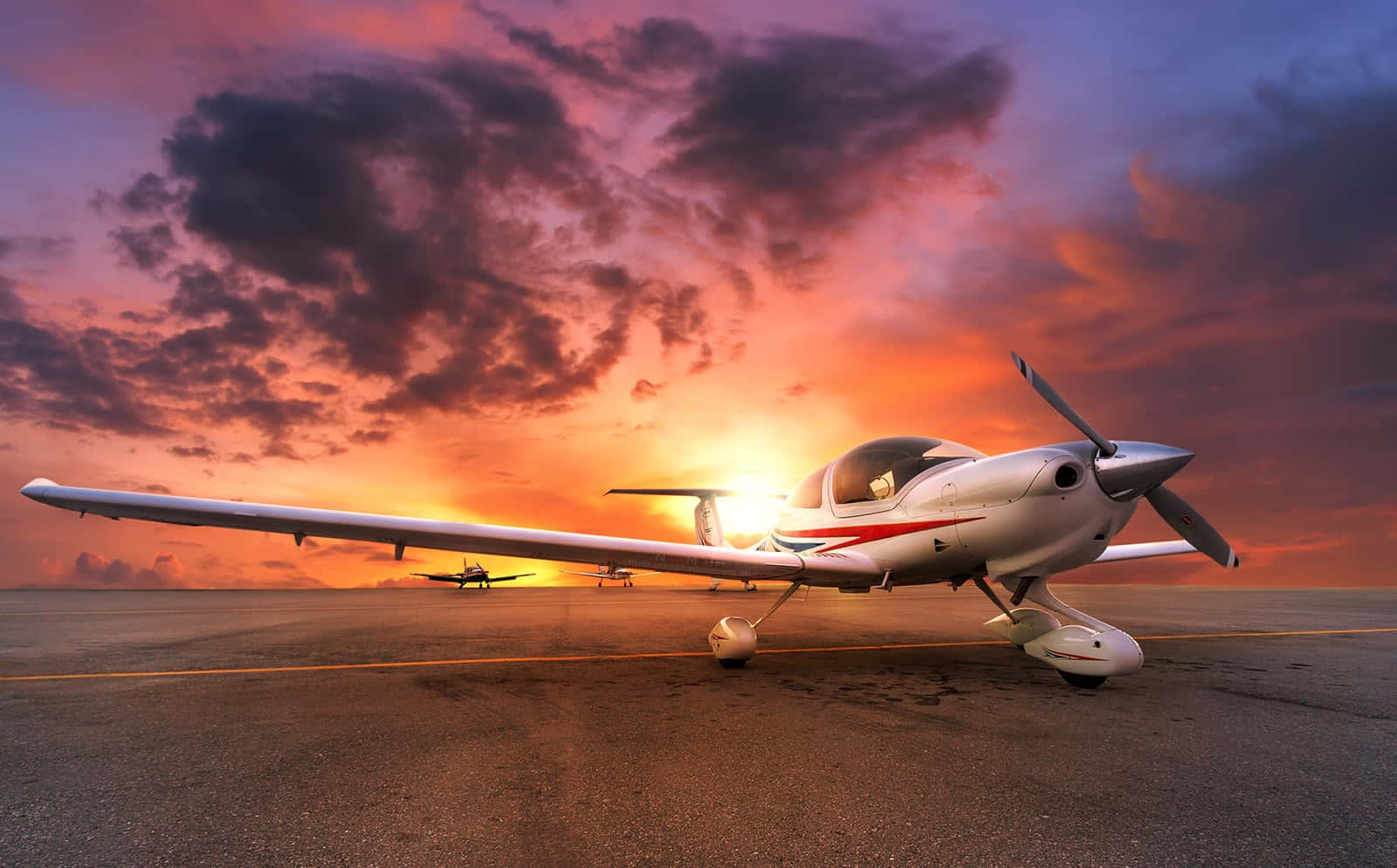 single engine airplane, runway, sunset, HD Desktop Wallpaper