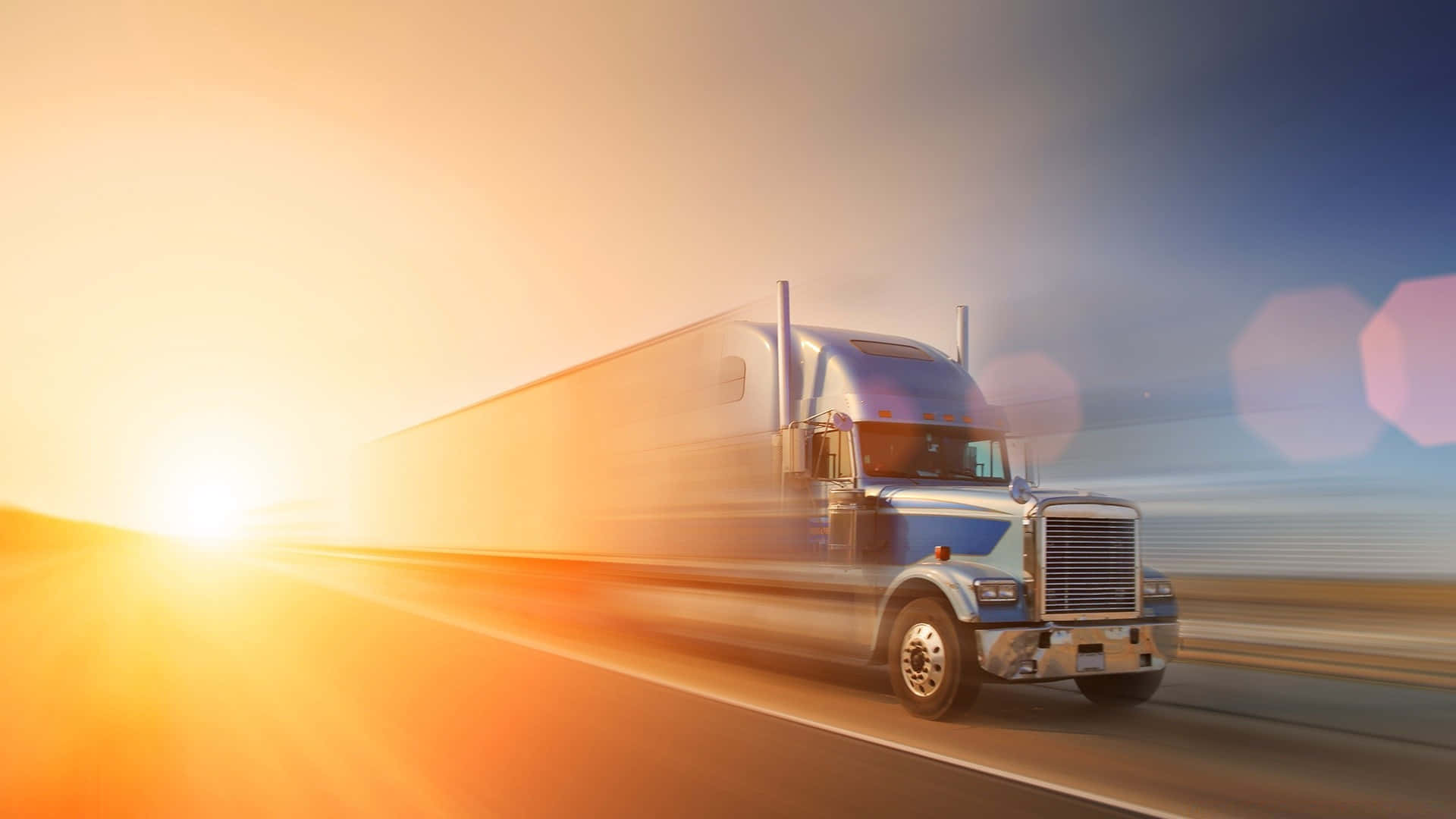semi-trailer truck, sunset, highway, Full HD Desktop Wallpaper