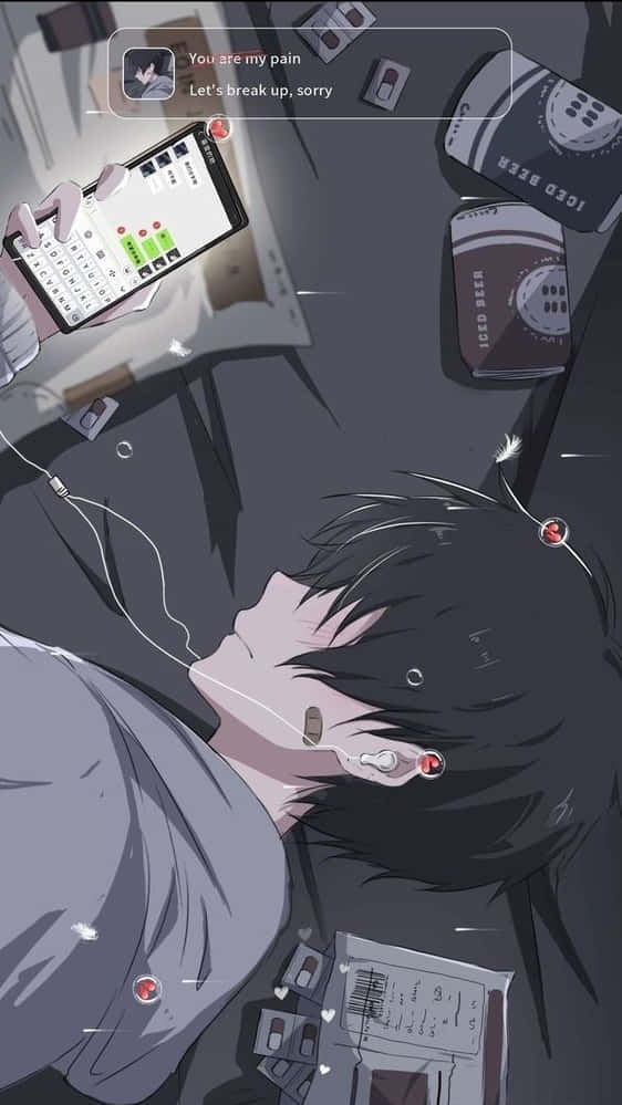 depressed anime boy, breakup text messages, phone, SD Phone Wallpaper