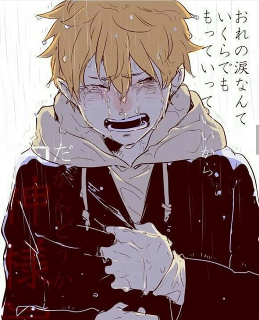 Depressed Anime Boy, blonde hair, rain, SD Phone Wallpaper