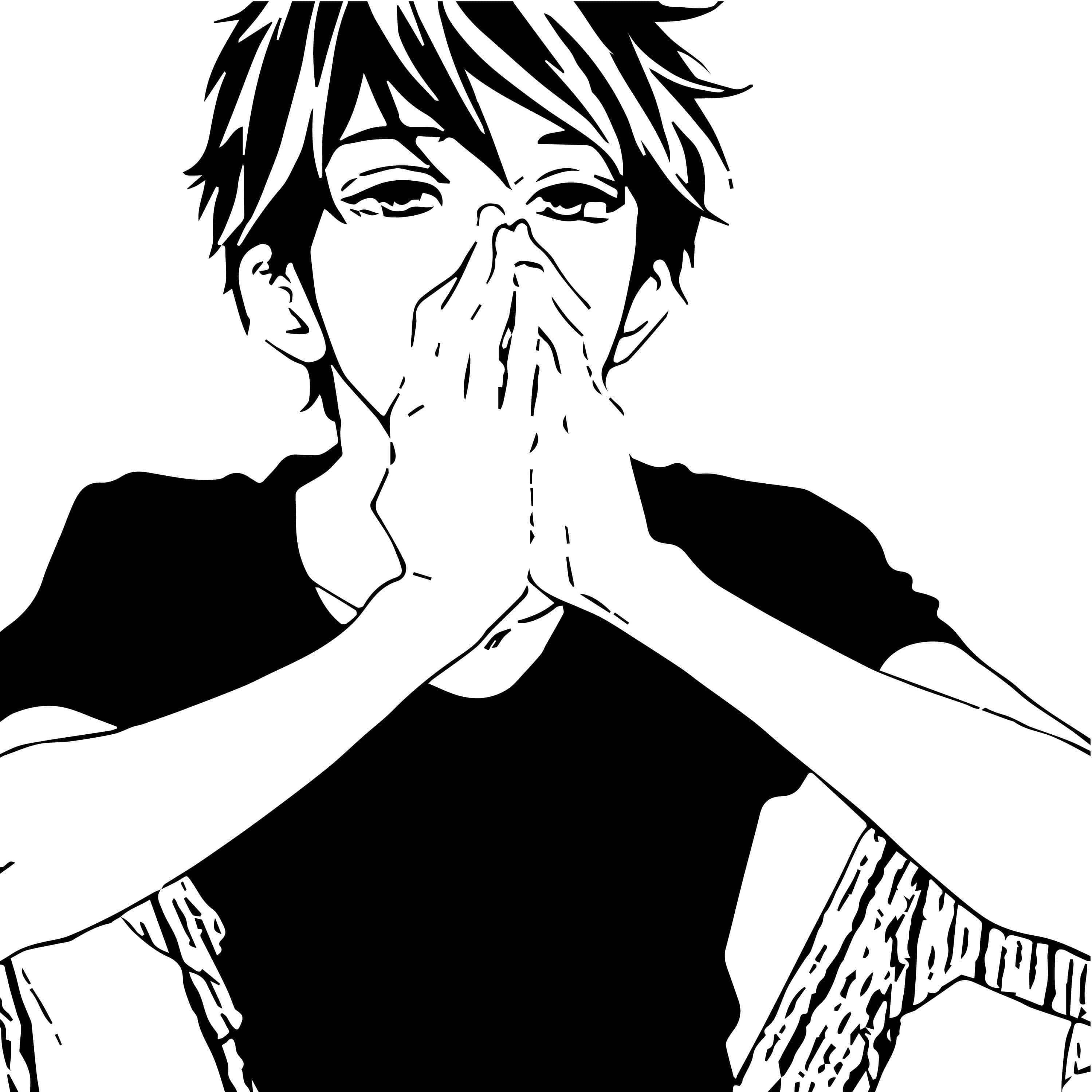 Depressed Anime Boy, black and white line-art illustration, young man, 2K Desktop Wallpaper