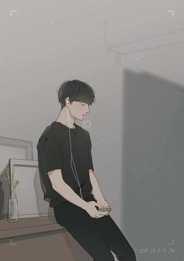 depressed anime boy, black clothes, indoors, SD Phone Wallpaper