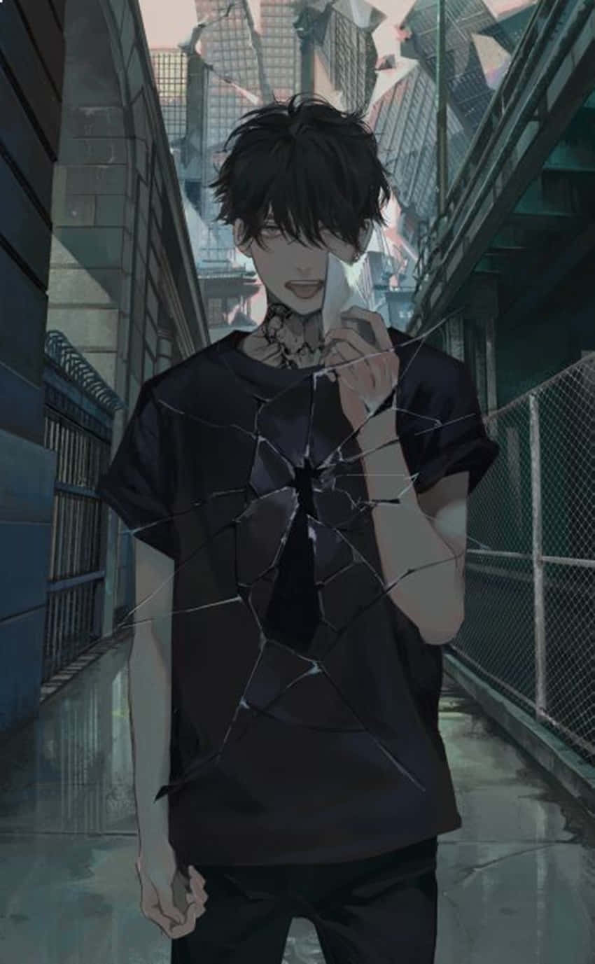 depressed anime boy, dark-haired anime boy, rainy alleyway, HD Phone Wallpaper