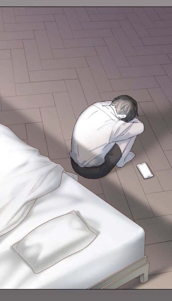 Depressed Anime Boy, anime boy, tiled floor, SD Phone Wallpaper